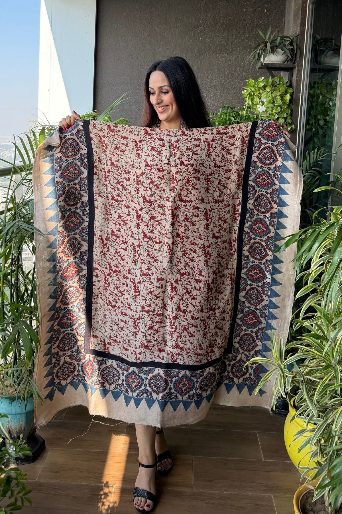 Ajrakh On Pure Linen Silk
