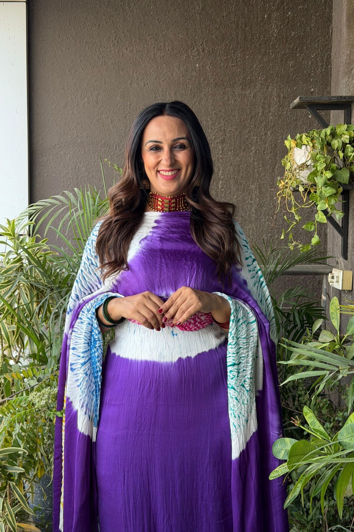 Hand Shibori on pure modal Satin-Kurta and dupatta set!!