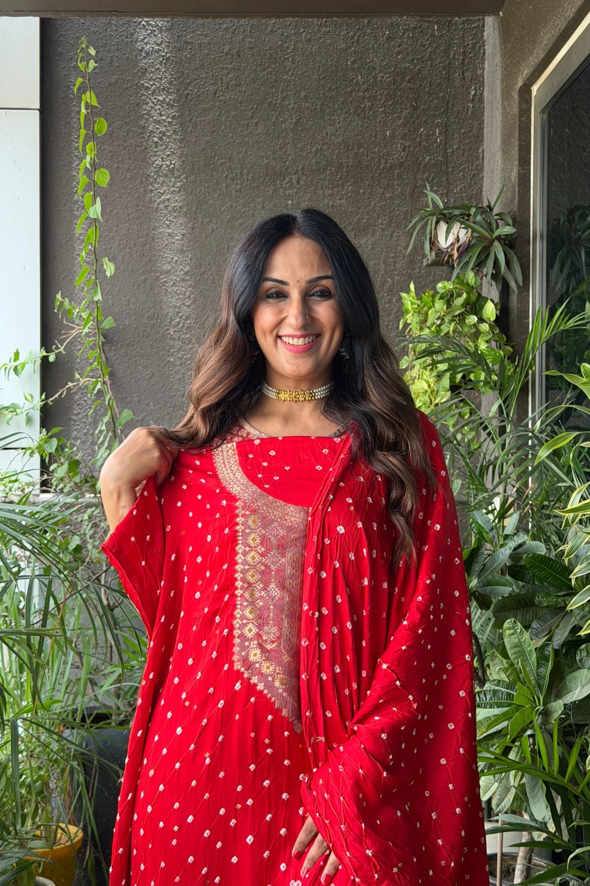 Bandhani with zari work kurta dupatta set on pure modal!!