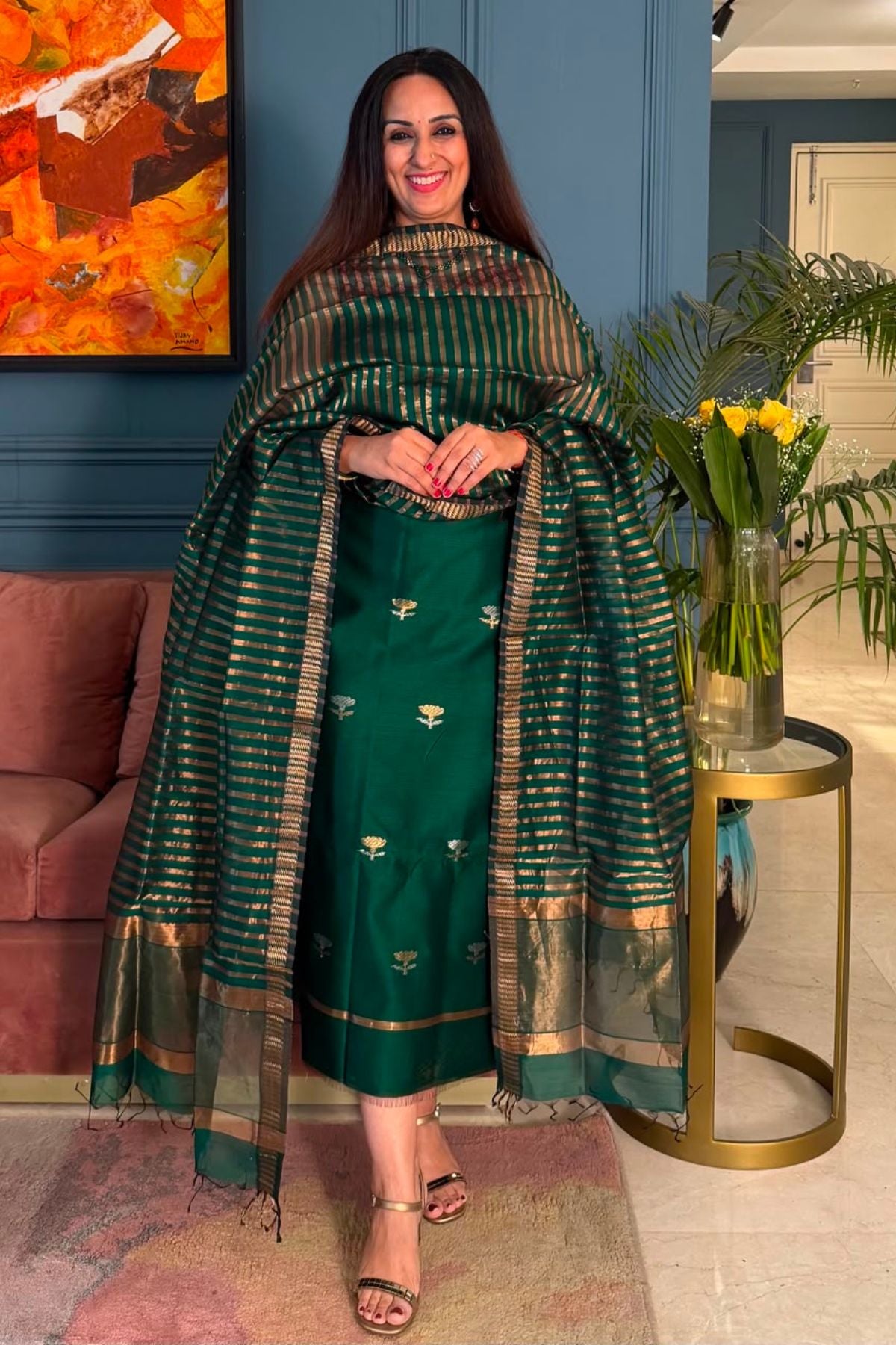 Handloom Maheshwari silk by cotton kurta dupatta sets!!