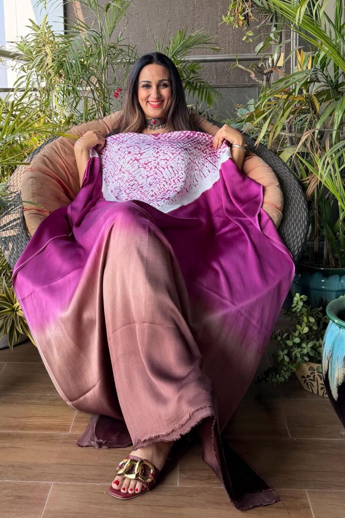 Handblocked Shibori shaded kurta on pure Modal