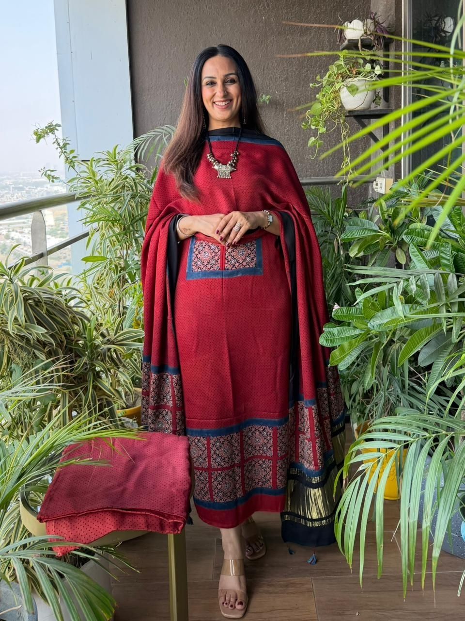 Handblocked Ajrakh full sets in modal with Lagdi patta on dupatta!!