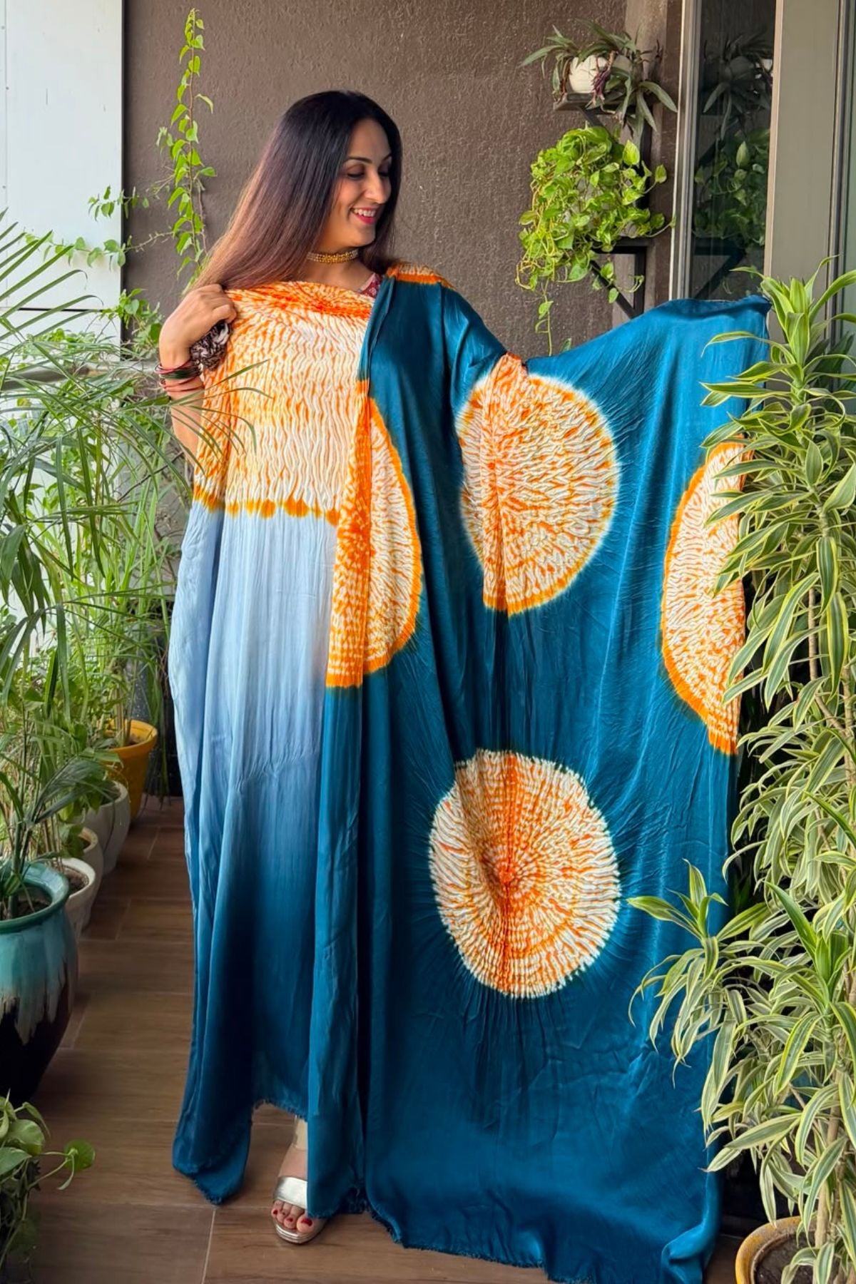 Hand Shibori on pure modal Satin-Kurta and dupatta set!!