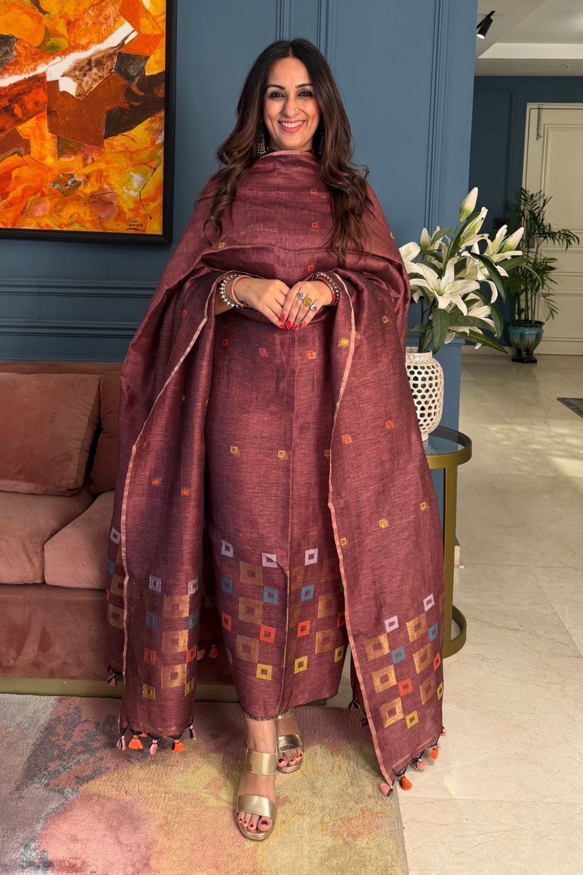 Jayshree cotton linen kurta dupatta set