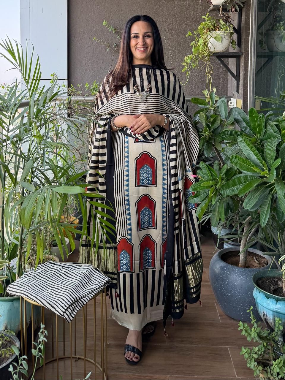 Handblocked Ajrakh full sets in modal with Lagdi patta on dupatta!!