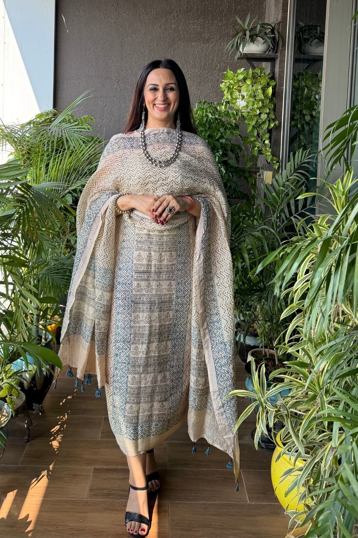 Ajrakh On Pure Linen Silk