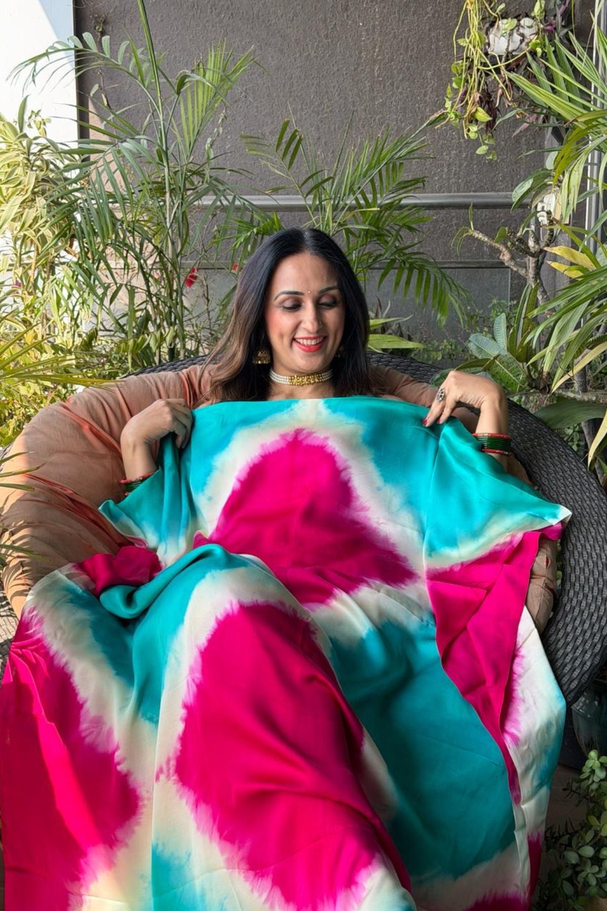Hand Shibori kurta fabric on pure modal satin!!