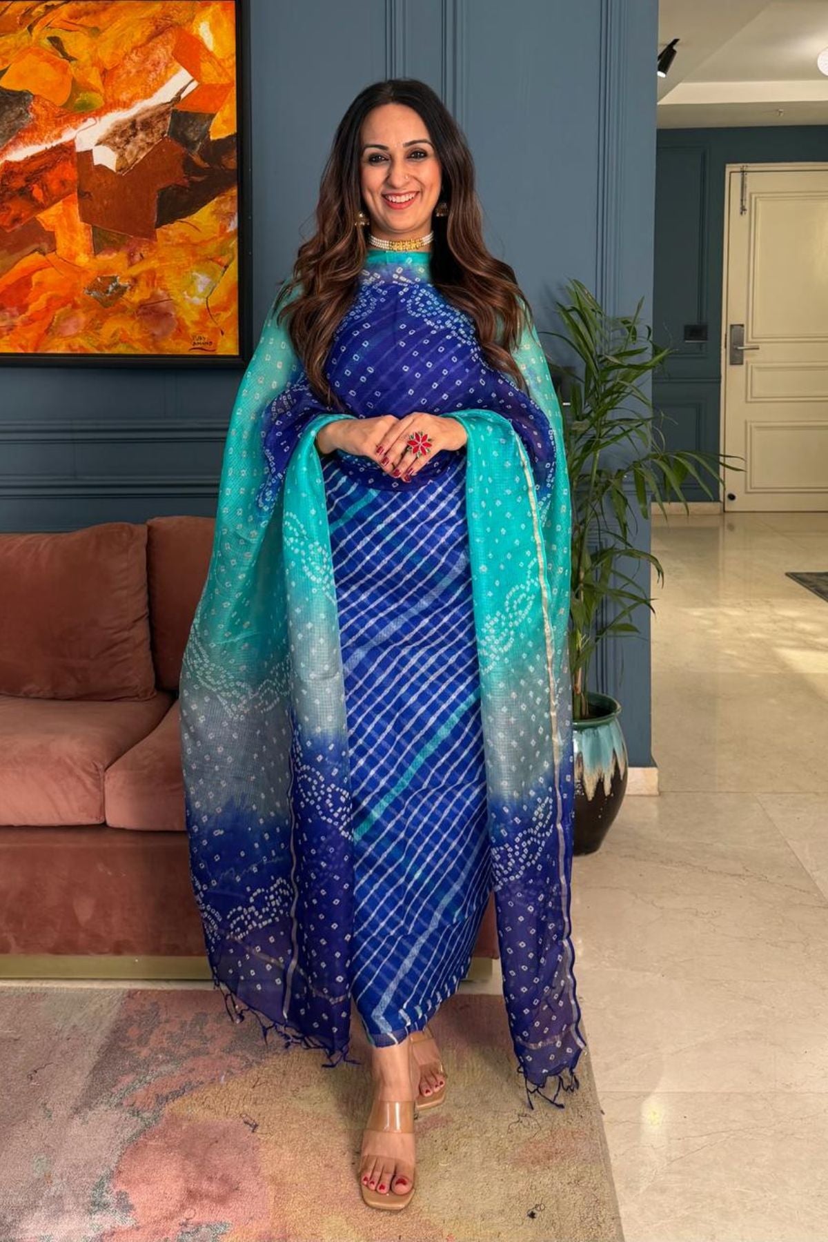 Summer friendly Kota silk kurta dupatta sets with hand done BANDHANI and leheriya