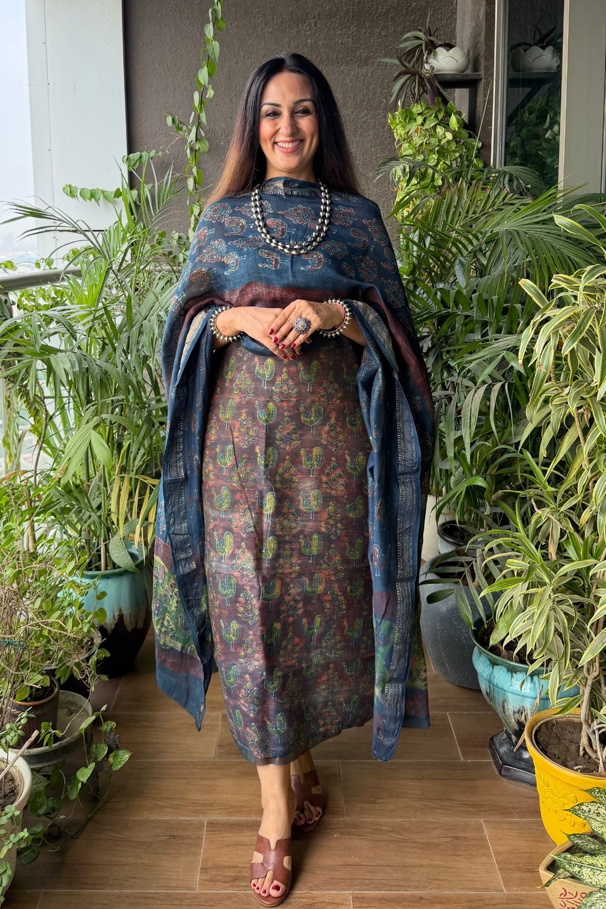 Handblocked with Pomegranate peel kurta dupatta sets in Maheshwari!!