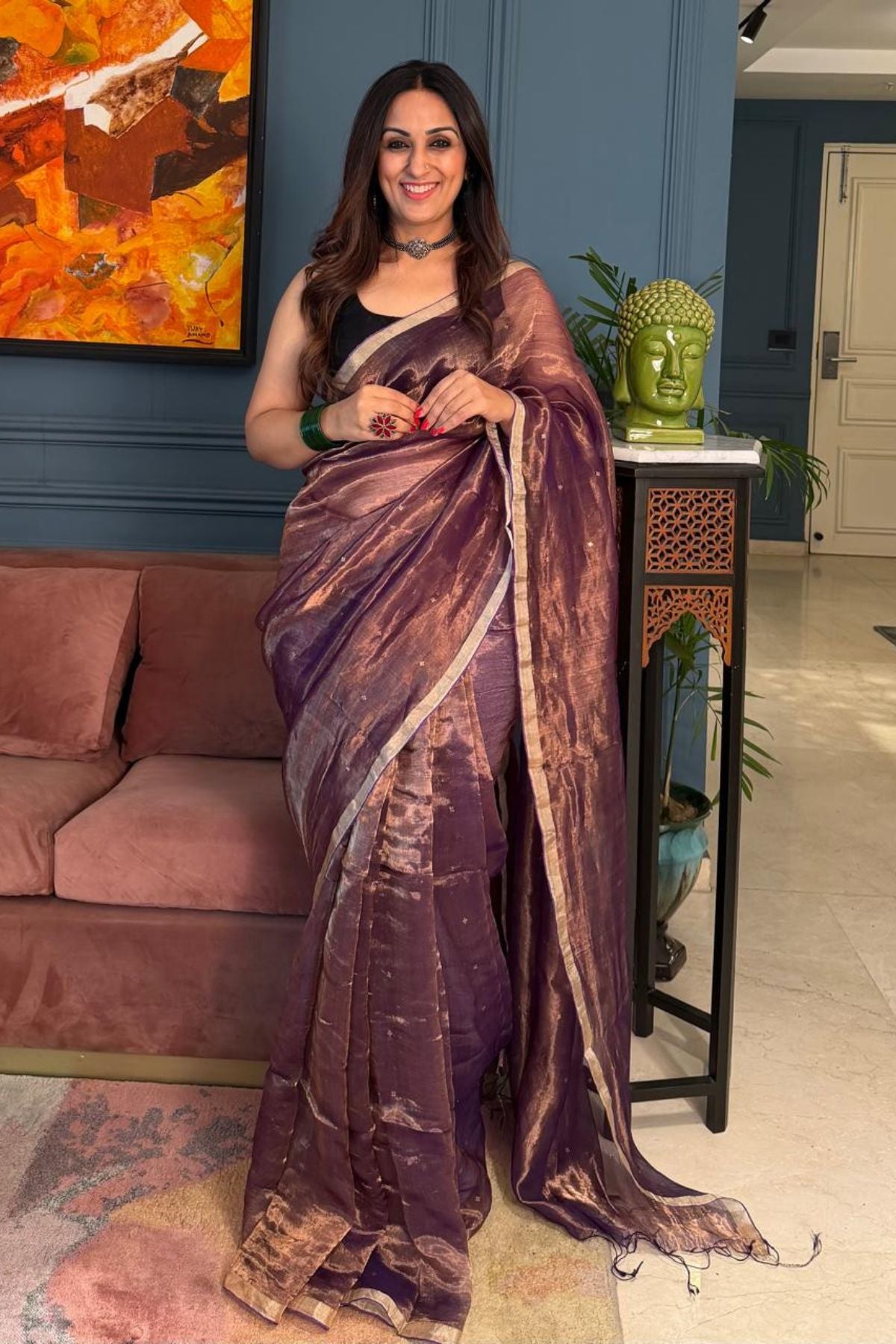 Handwoven pure tissue muslin saree