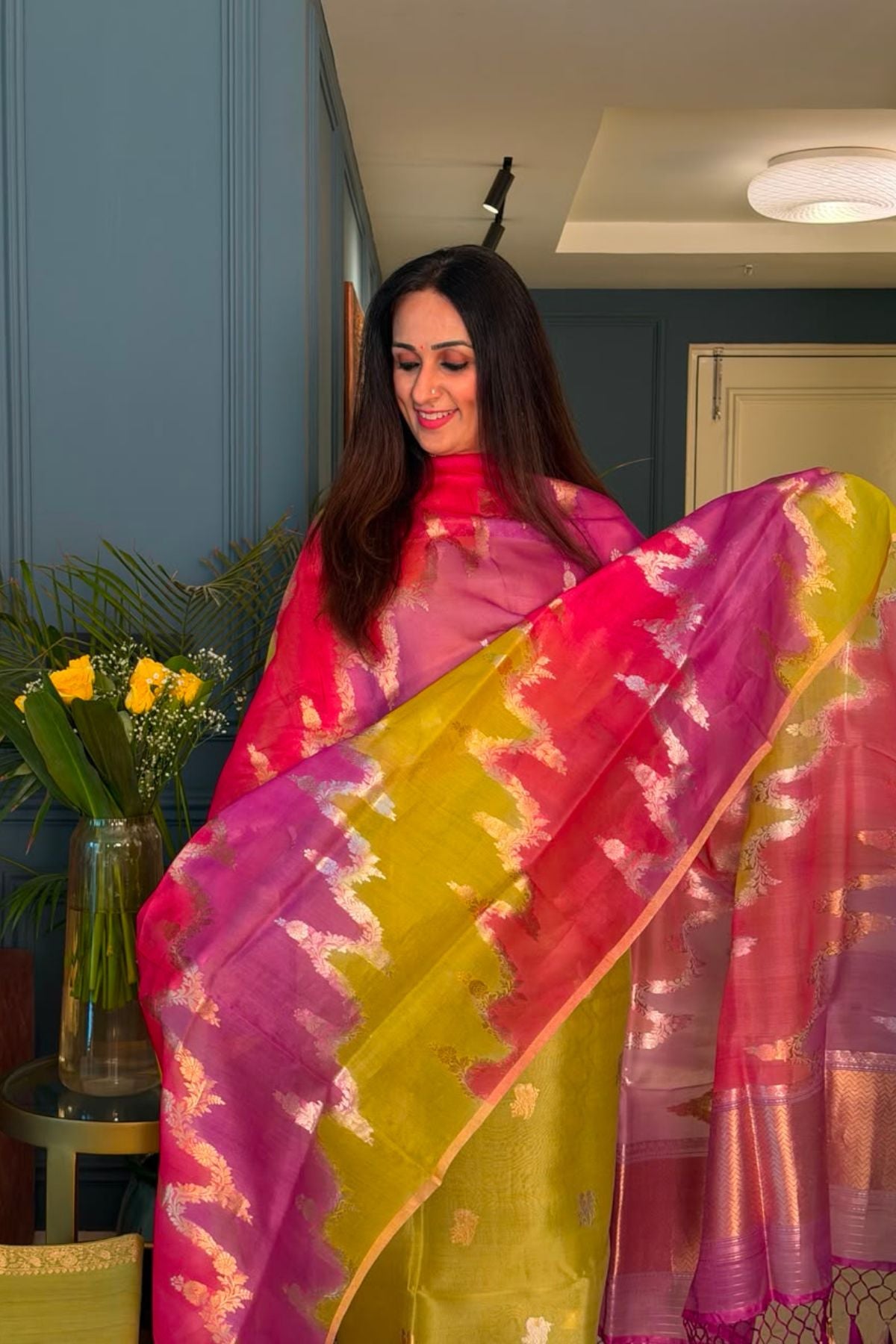 Banarasi weave organza silk suit sets with rangkat dupatta!!