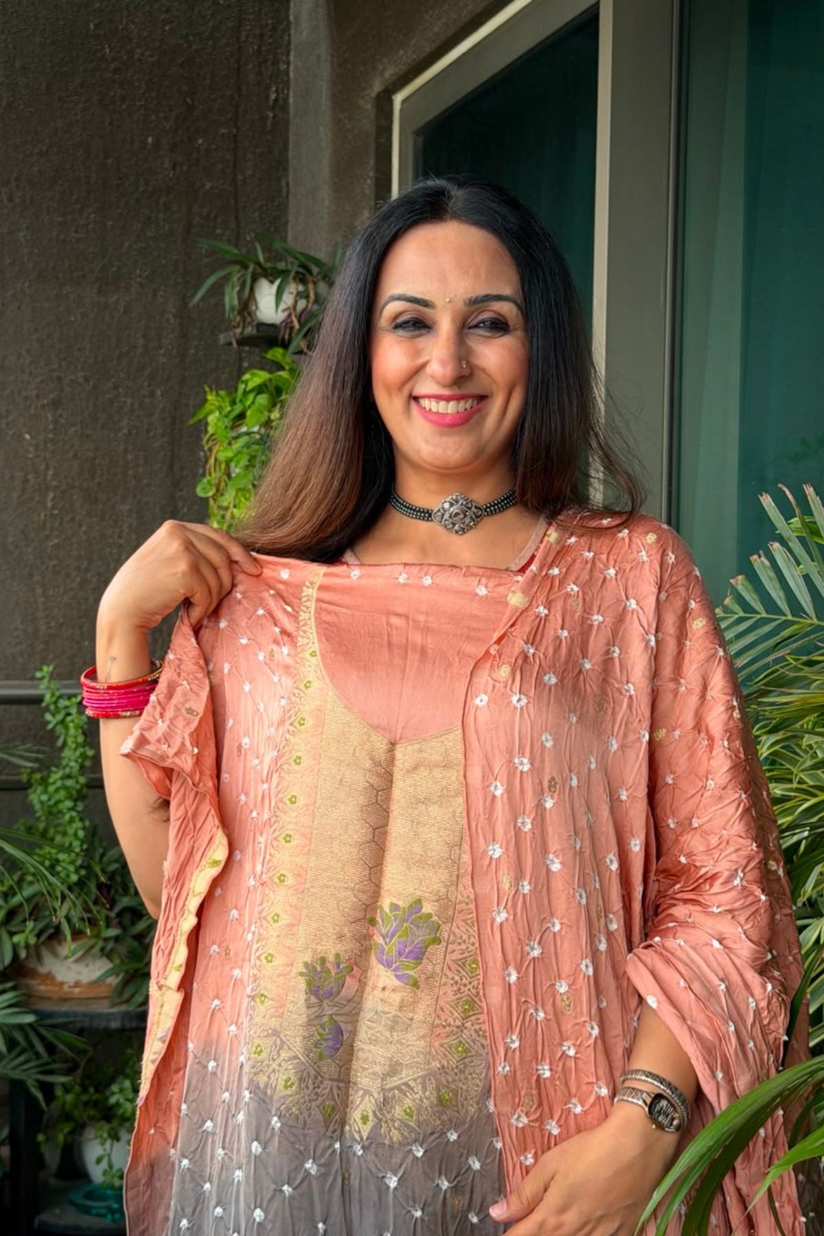 Bandhani with zari work kurta dupatta set on pure modal!!