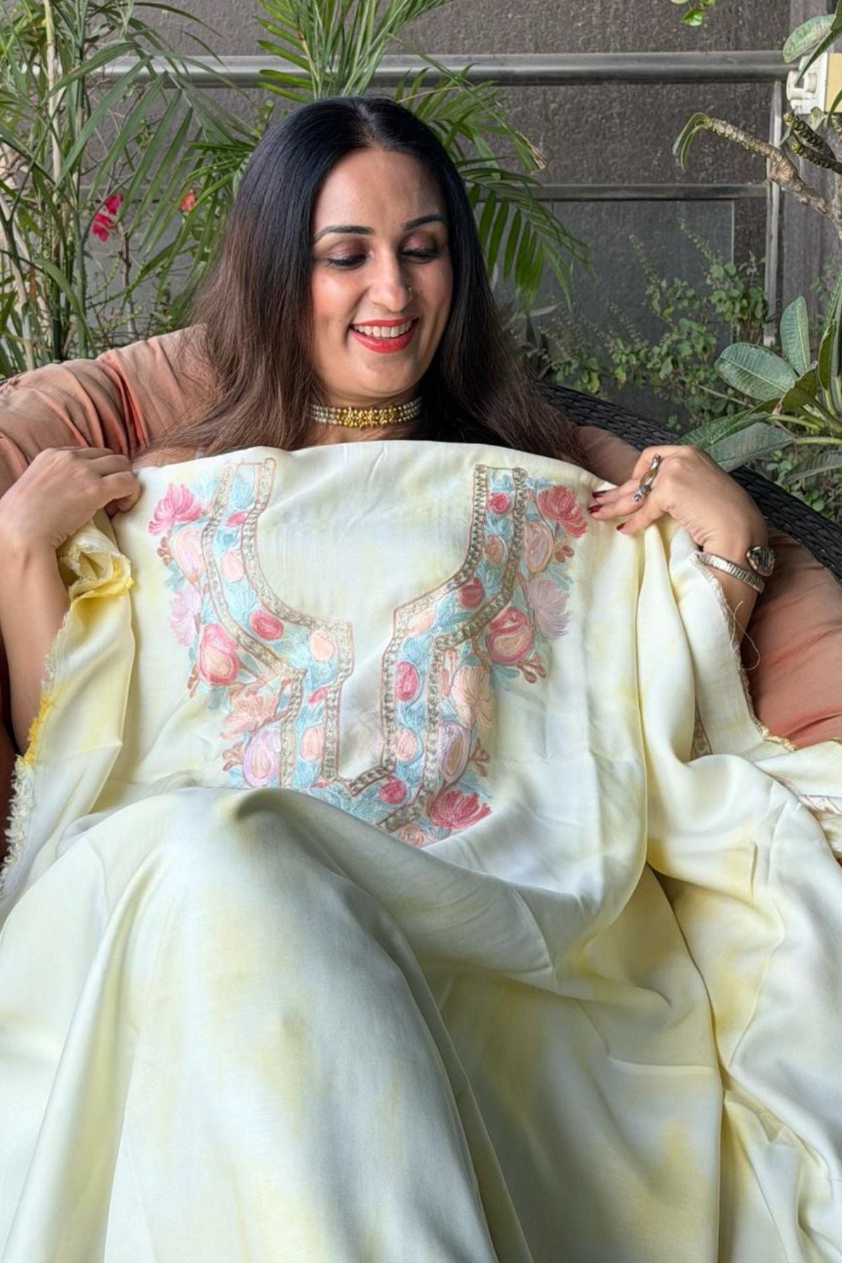 Pure muslin kurta fabric with Kashmiri work