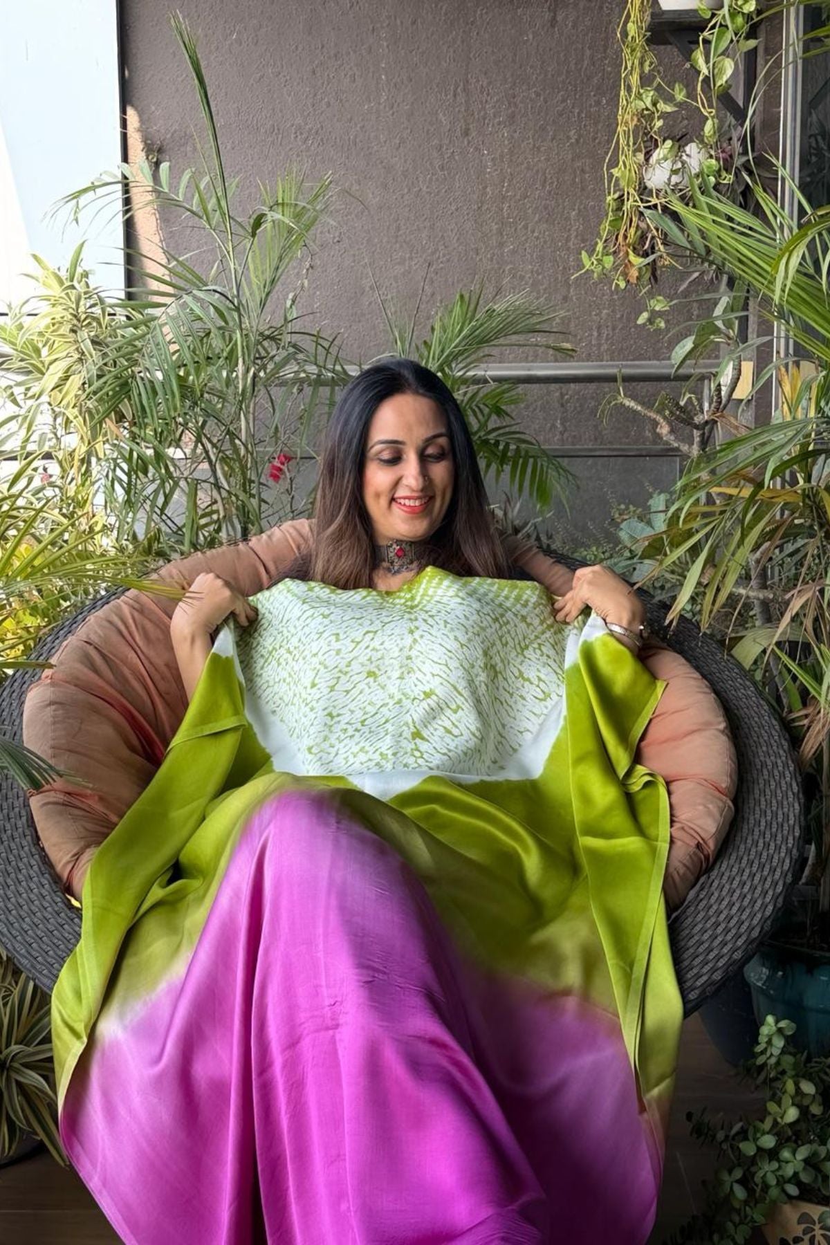 Handblocked Shibori shaded kurta on pure Modal