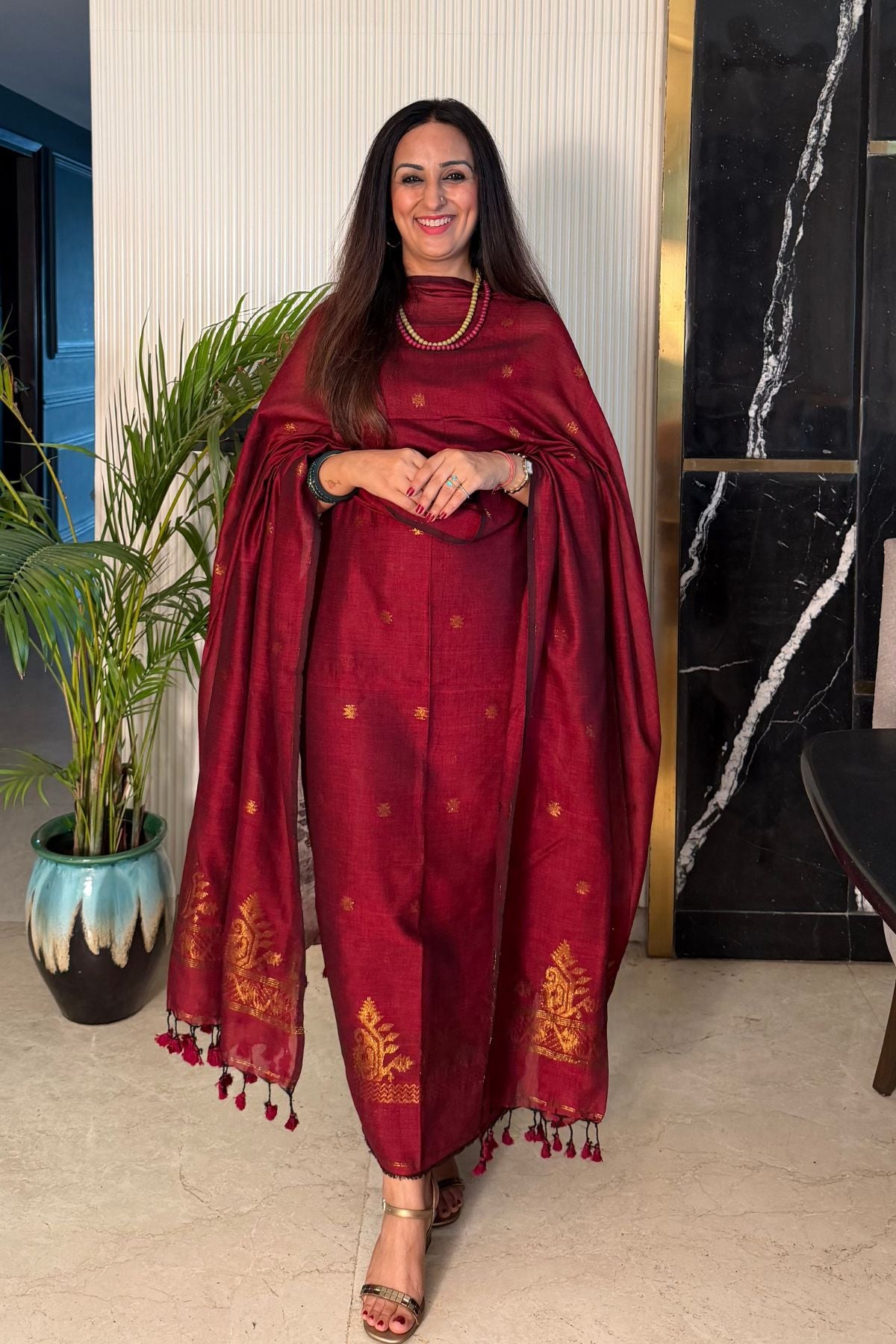 Mercerised pure cotton zari weave kurta dupatta sets with Jamdani weave !!