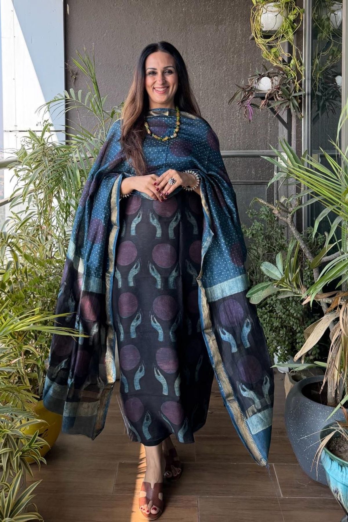 Handblocked with Pomegranate peel kurta dupatta sets in Maheshwari!!