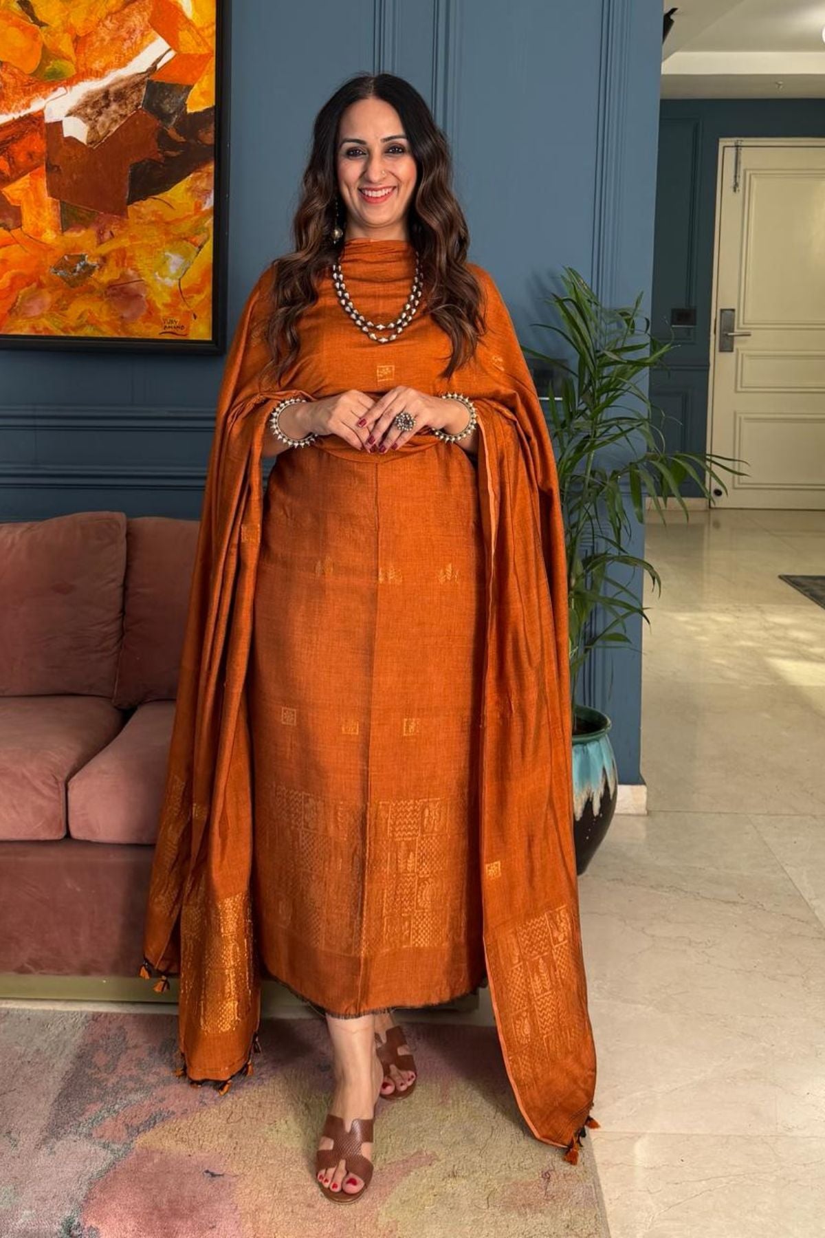 Premium Bangalore cotton with Banarasi weave kurta dupatta sets