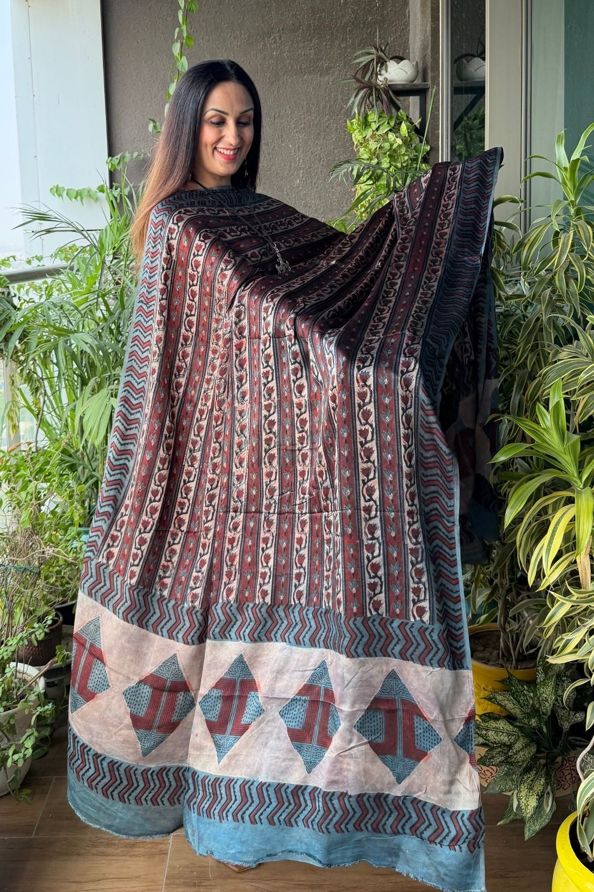 Ombré dyed modal kurta fabric with vegetable Handblock dyed dupatta!!