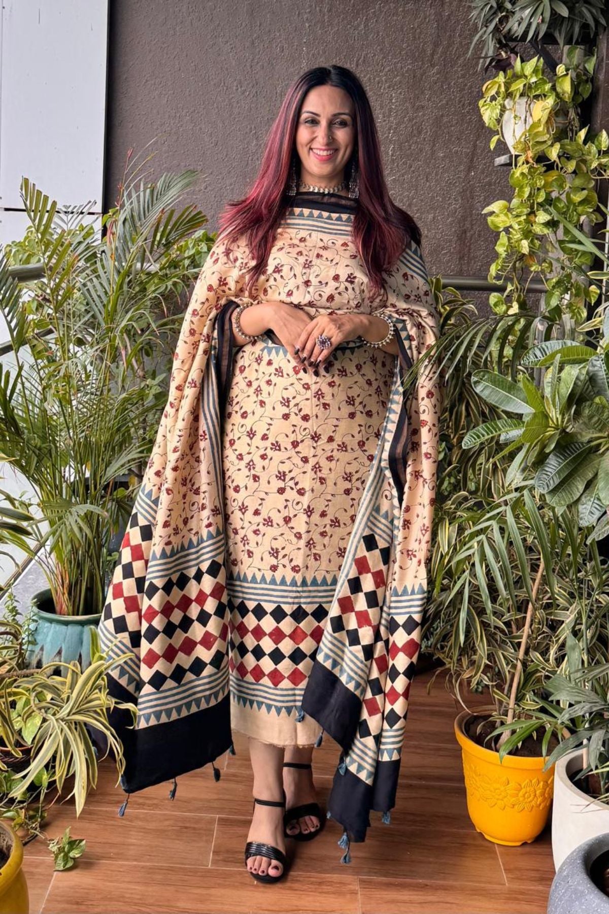 Ajrakh Pure Chanderi Silk kurta dupatta Set