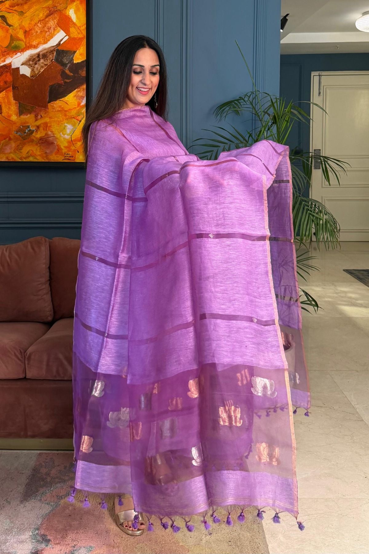Handwoven Jamdani Linen silk kurta dupatta set!!