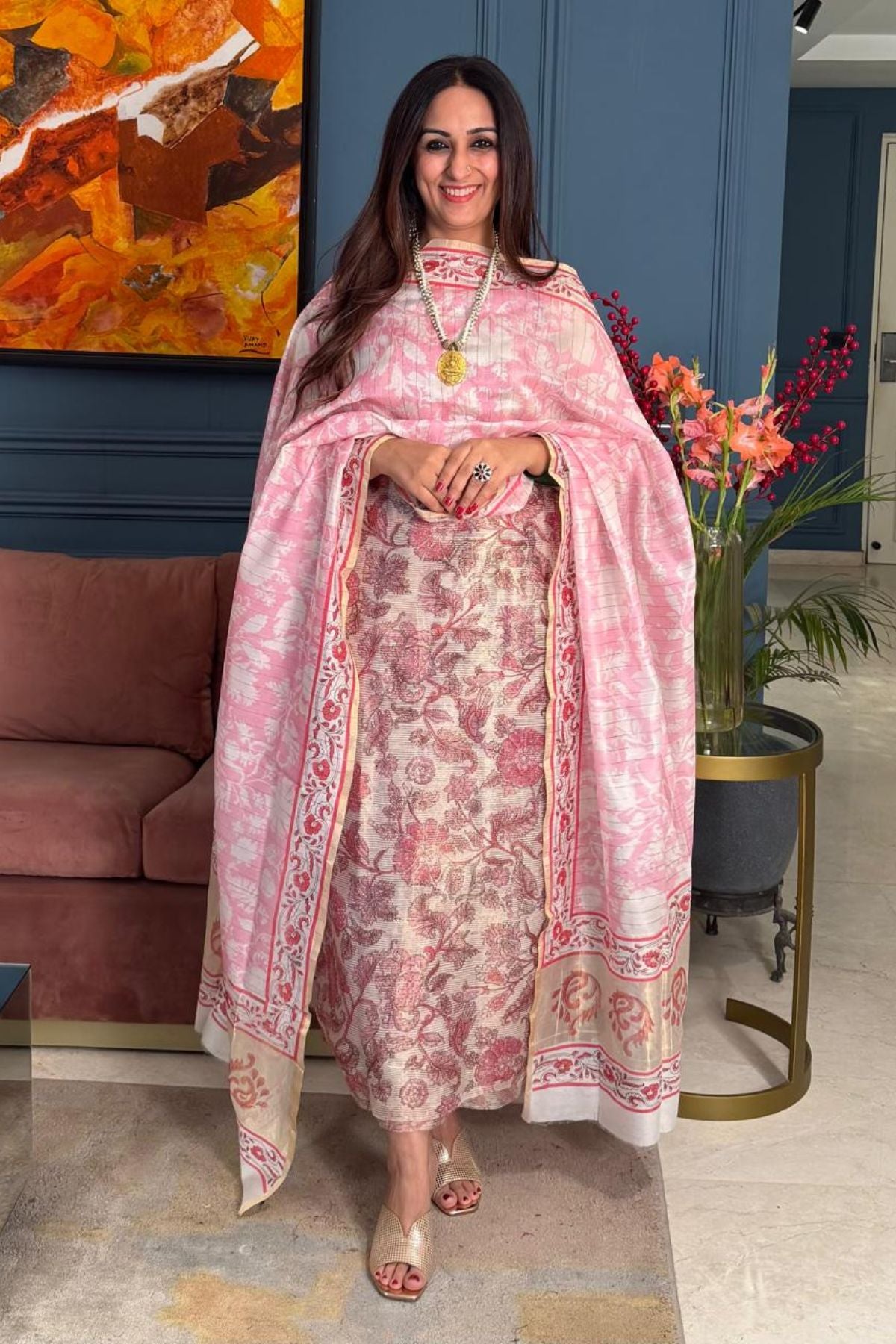 Tissue Maheshwari kurta dupatta set