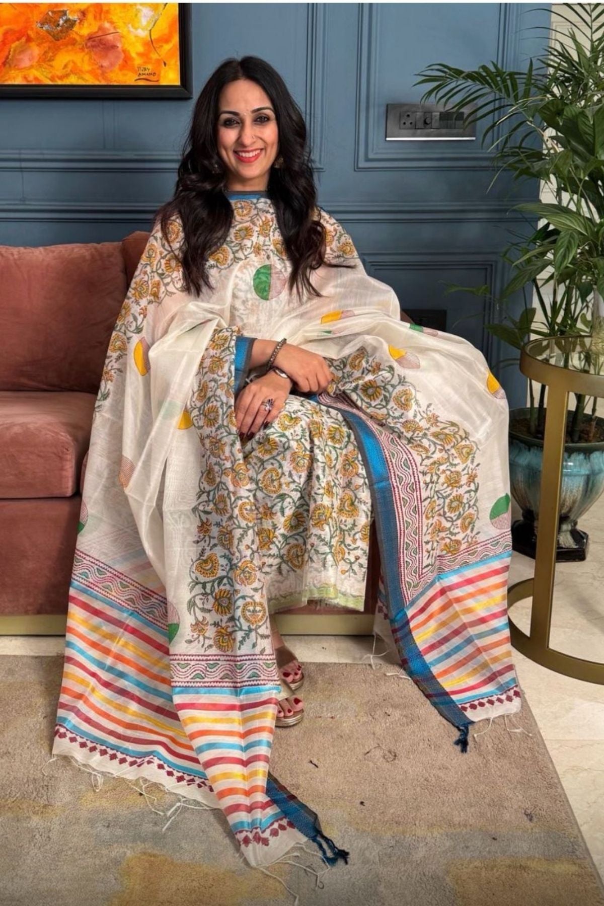 Handblocked Maheshwari kurta dupatta set!!