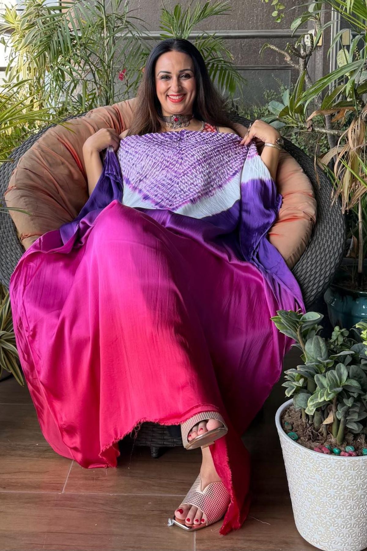 Handblocked Shibori shaded kurta on pure Modal