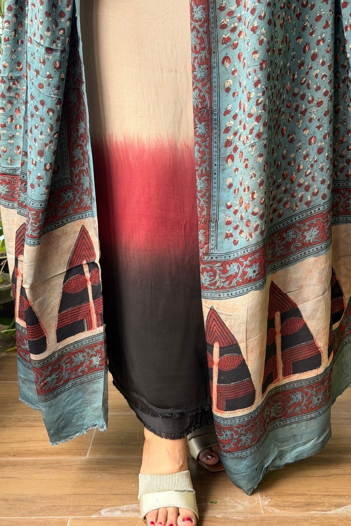 Ombré dyed modal kurta fabric with vegetable Handblock dyed dupatta!!