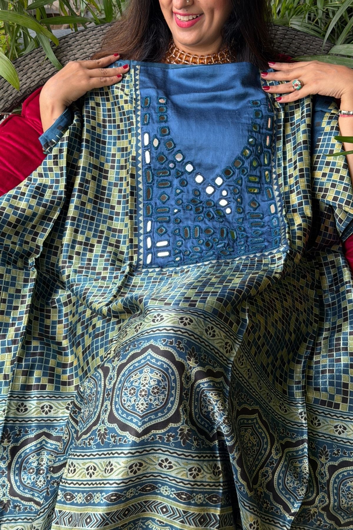 Handcrafted kurta with Kutch mirror work on pure Mashru!!