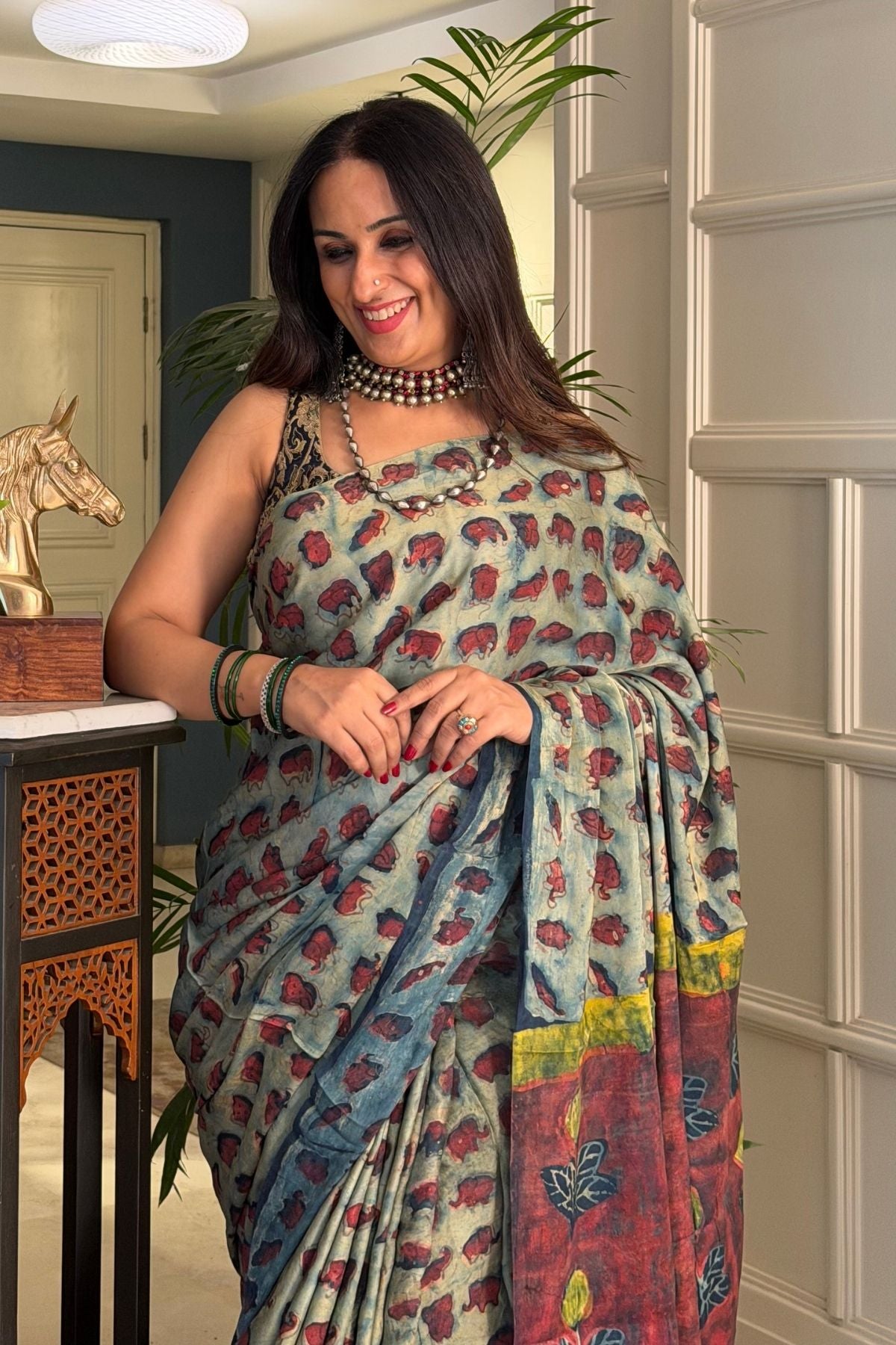 Pomegranate handcrafted pure tussar modal saree!!