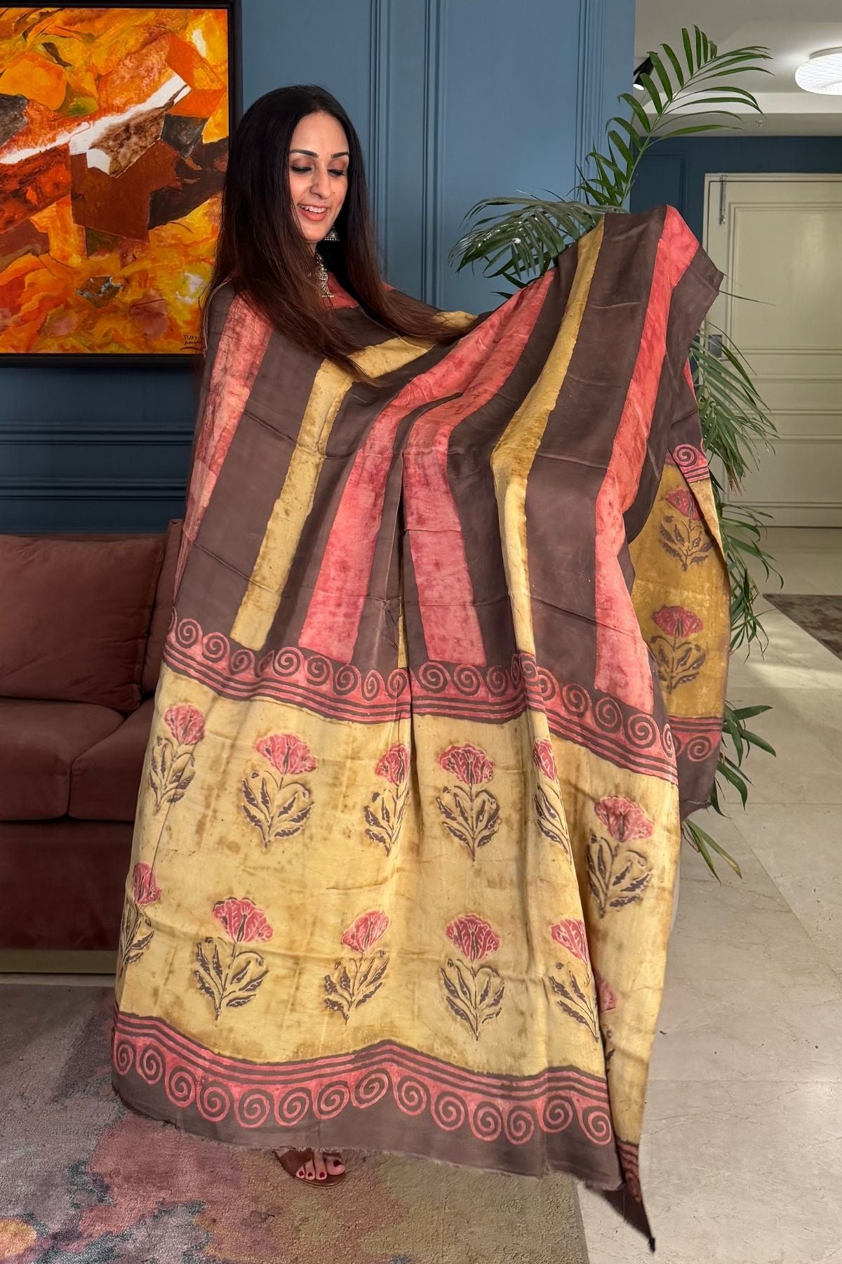 Pomegranate peel Handblock on Premium Modal fabric!!