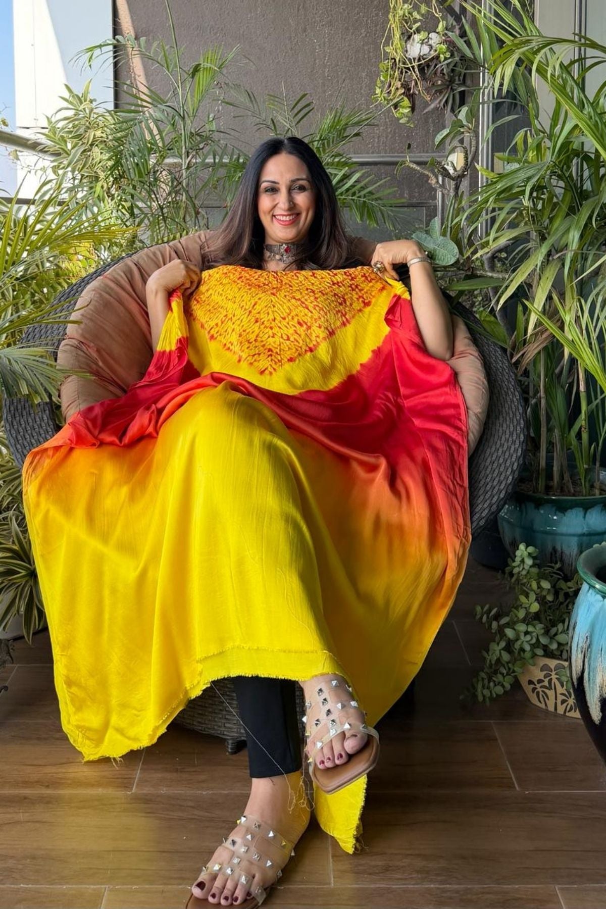 Handblocked Shibori shaded kurta on pure Modal