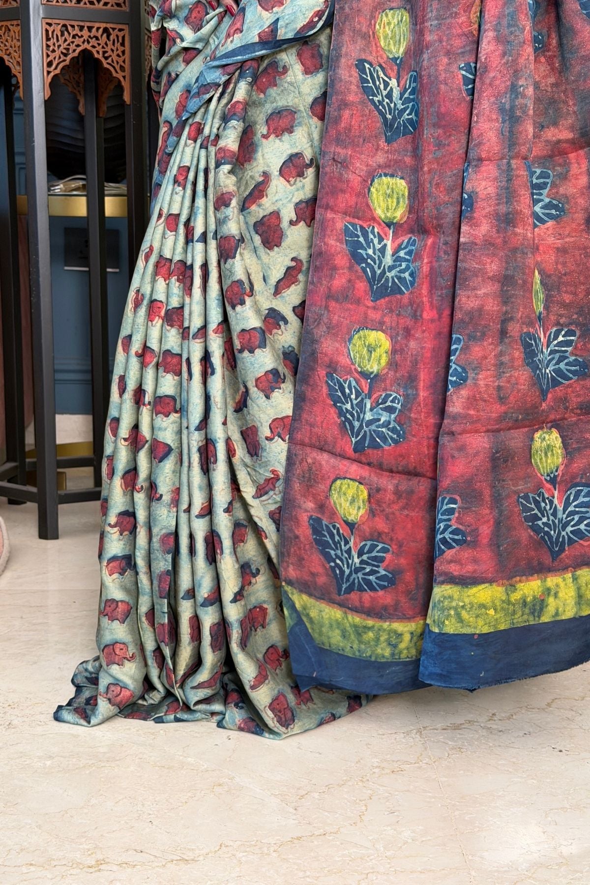 Pomegranate handcrafted pure tussar modal saree!!