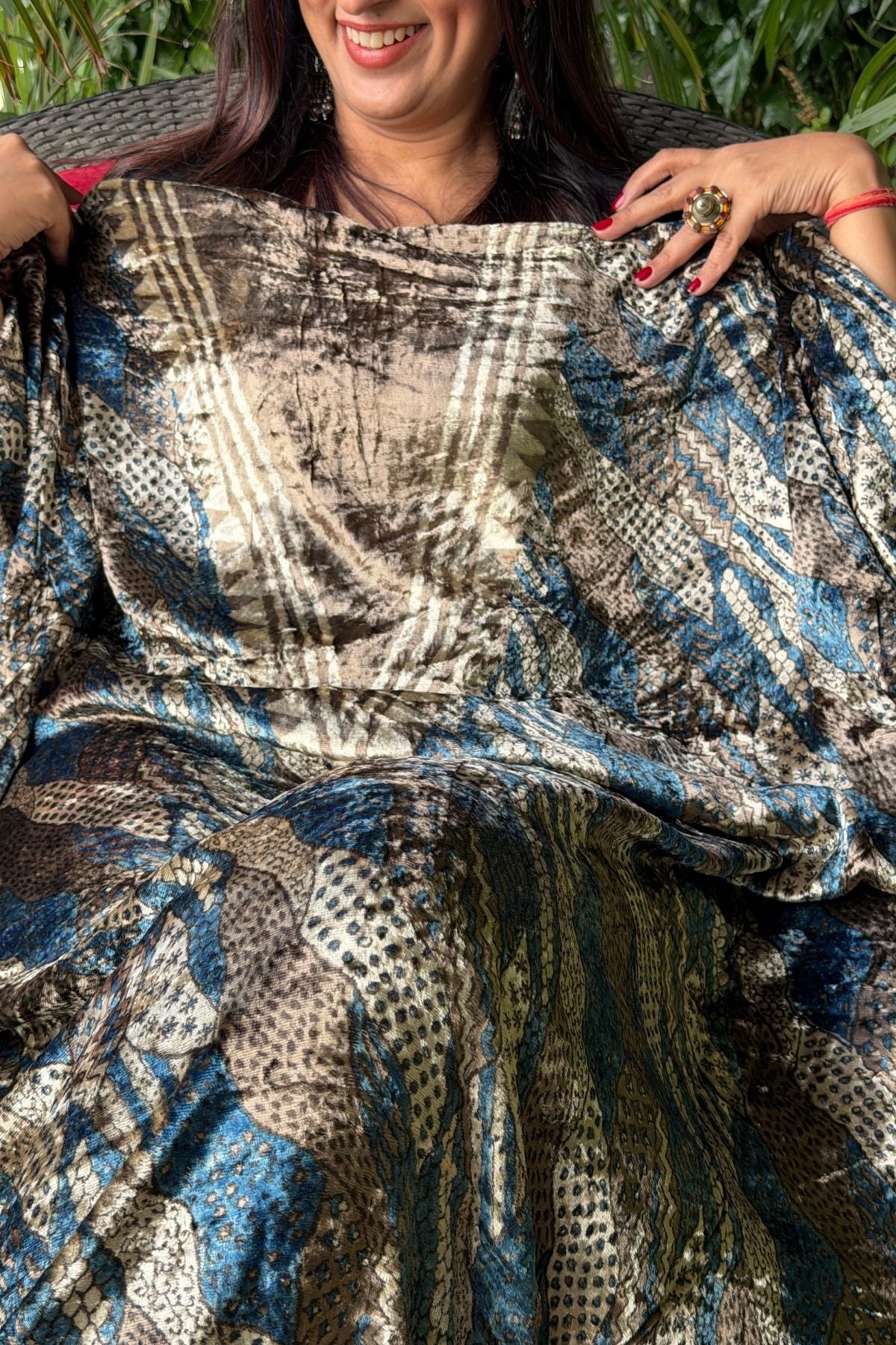 Handblocked Ajrakh kurta fabric only!!