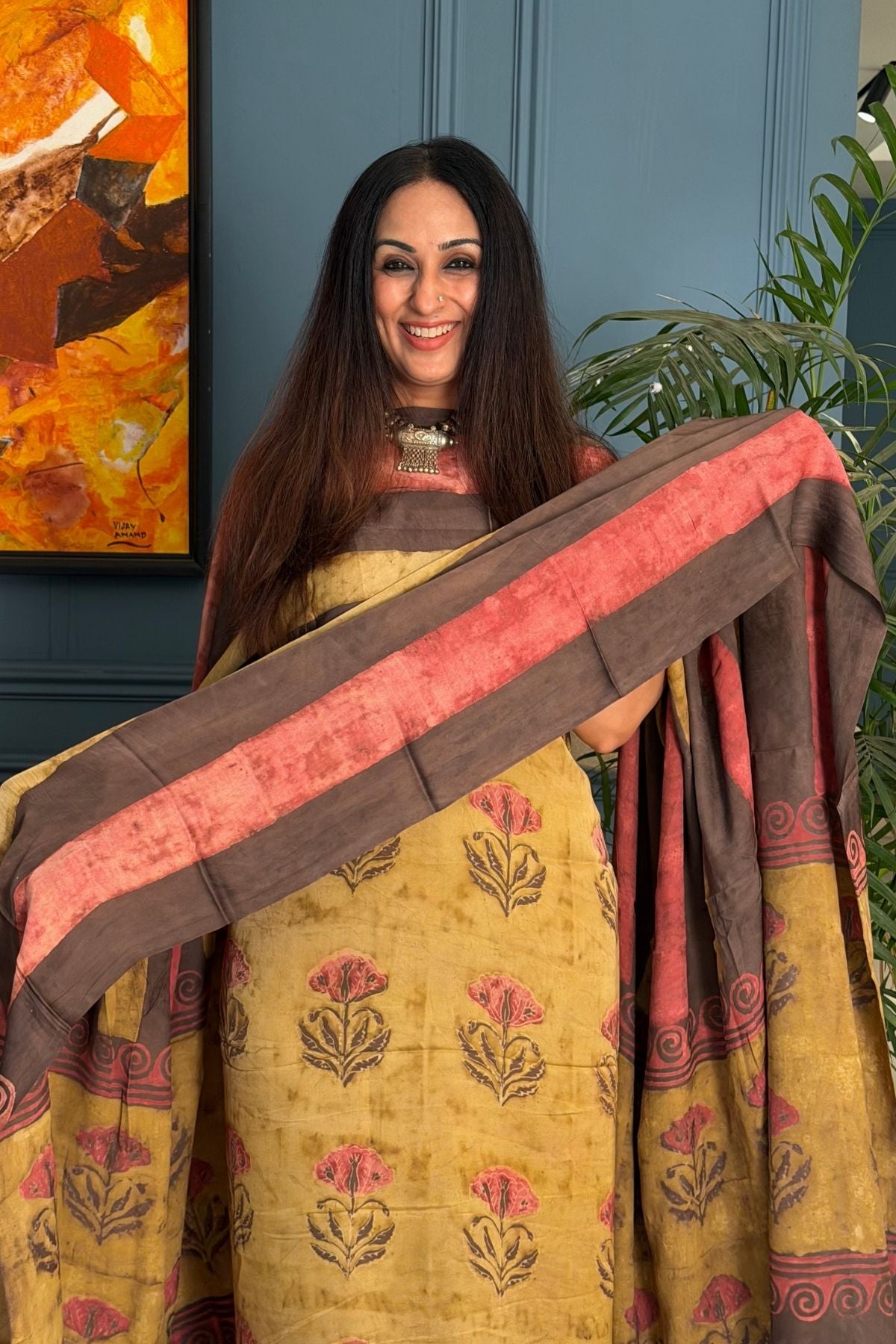 Pomegranate peel Handblock on Premium Modal fabric!!