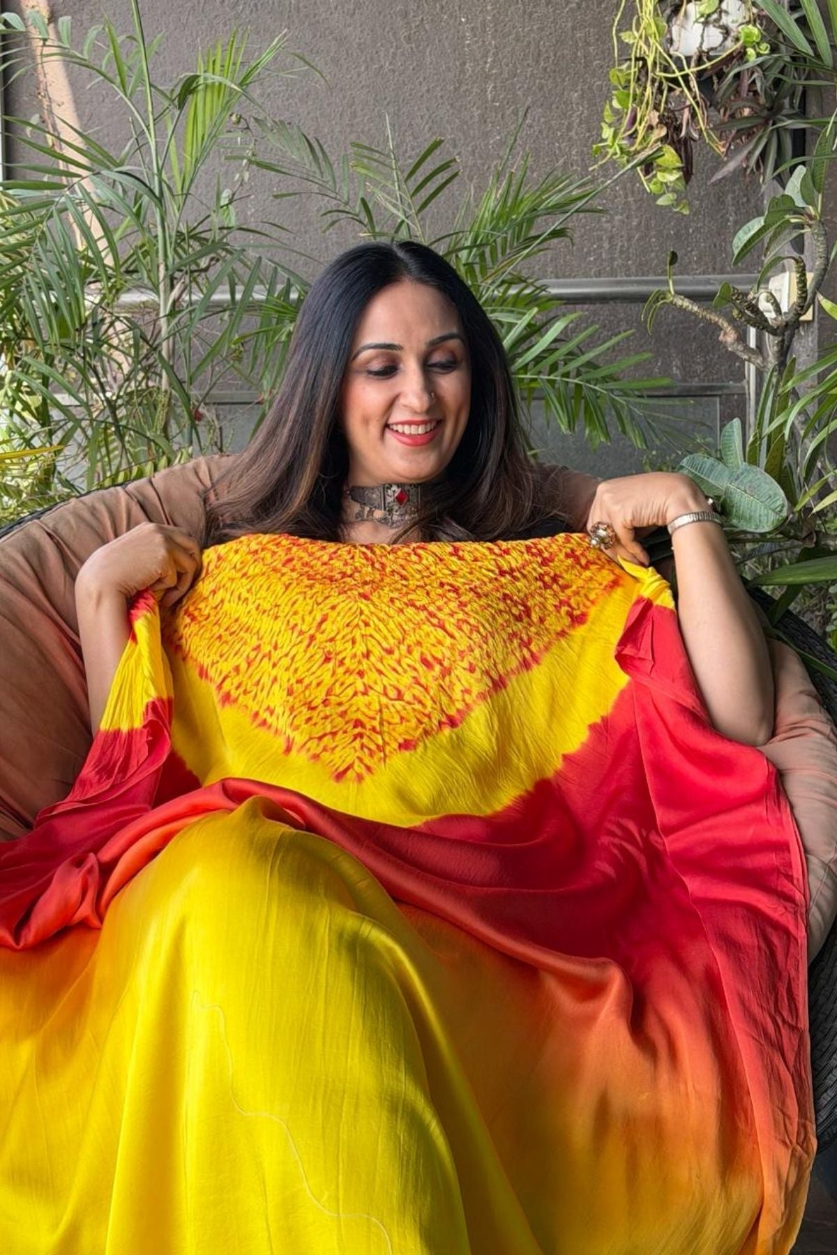 Handblocked Shibori shaded kurta on pure Modal