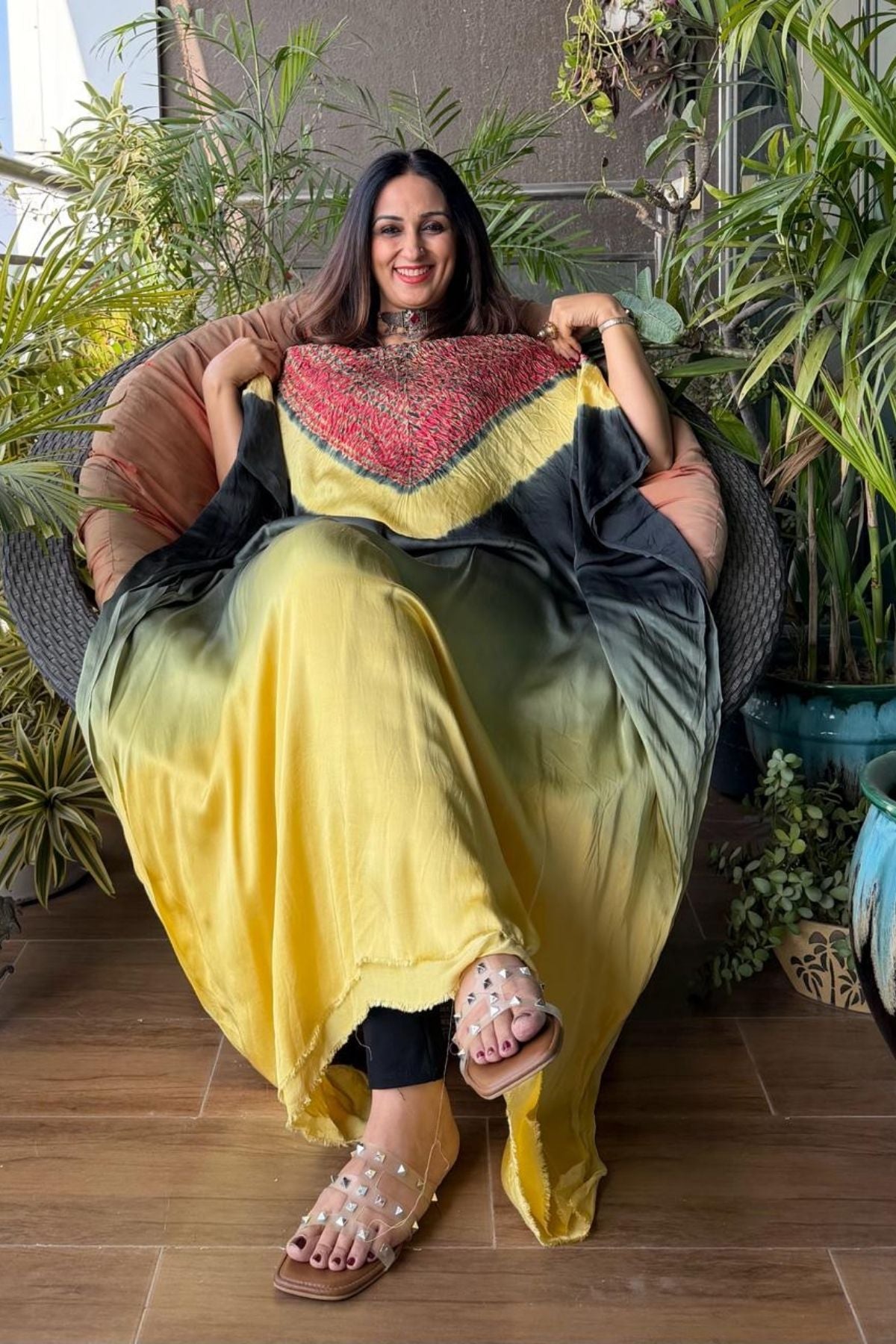 Handblocked Shibori shaded kurta on pure Modal