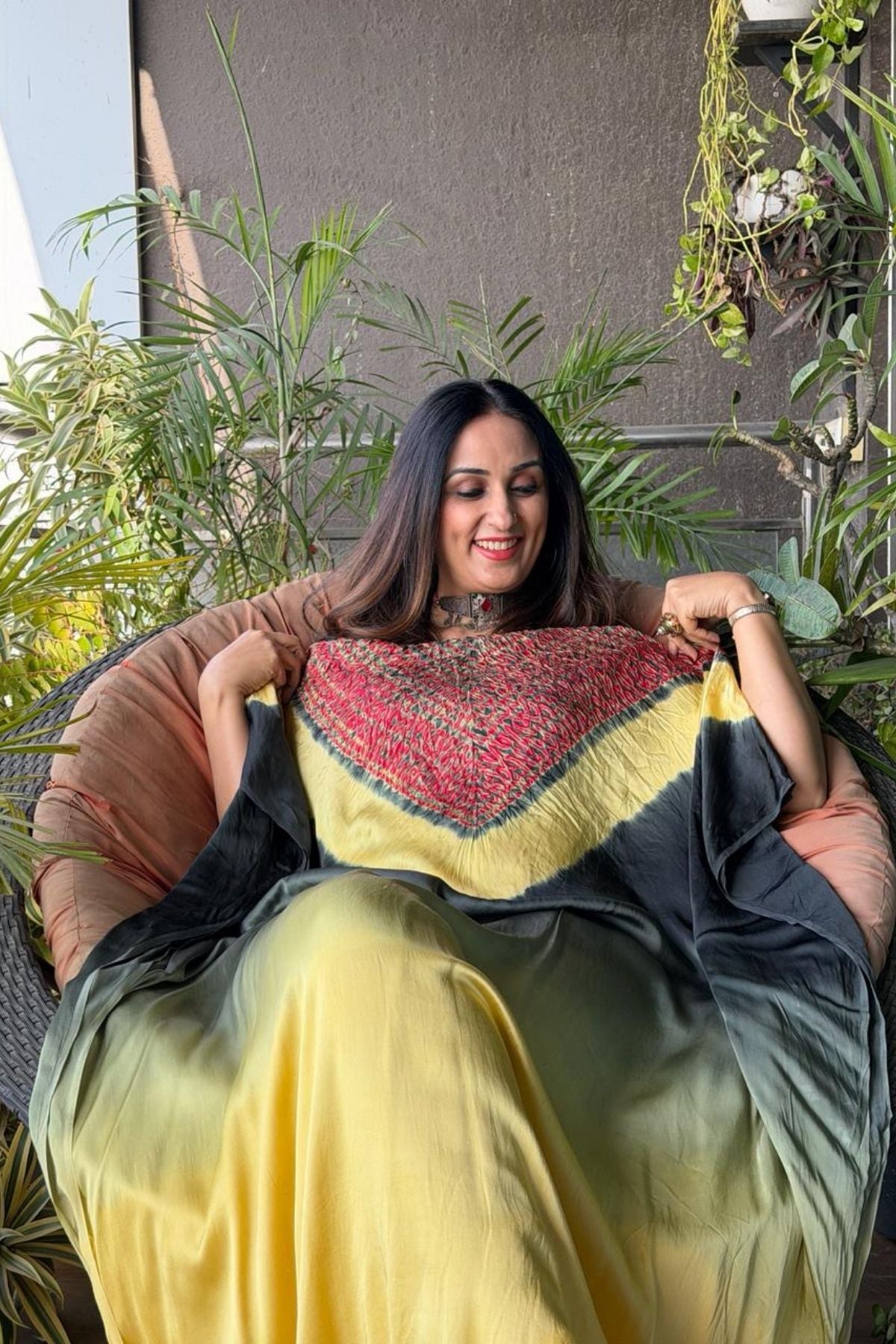 Handblocked Shibori shaded kurta on pure Modal