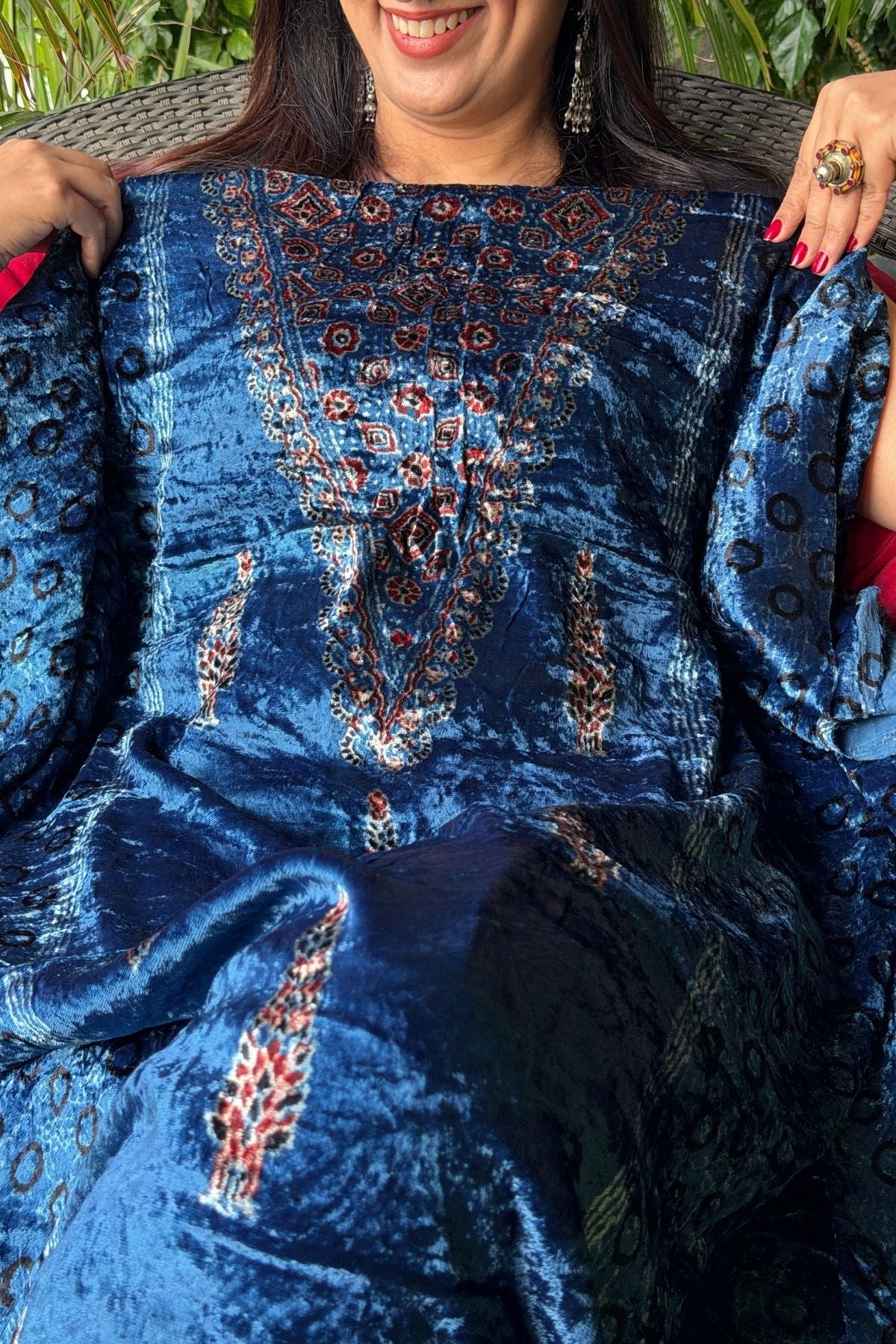 Handblocked Ajrakh kurta fabric only!!