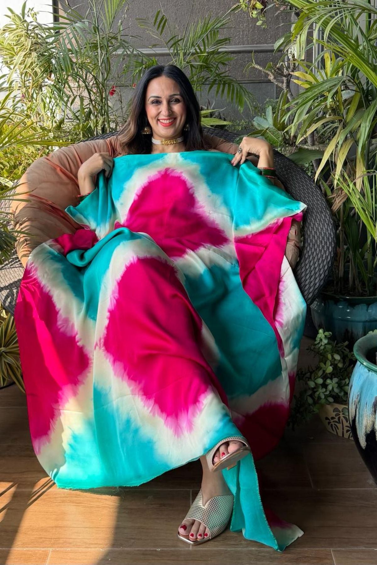 Hand Shibori kurta fabric on pure modal satin!!