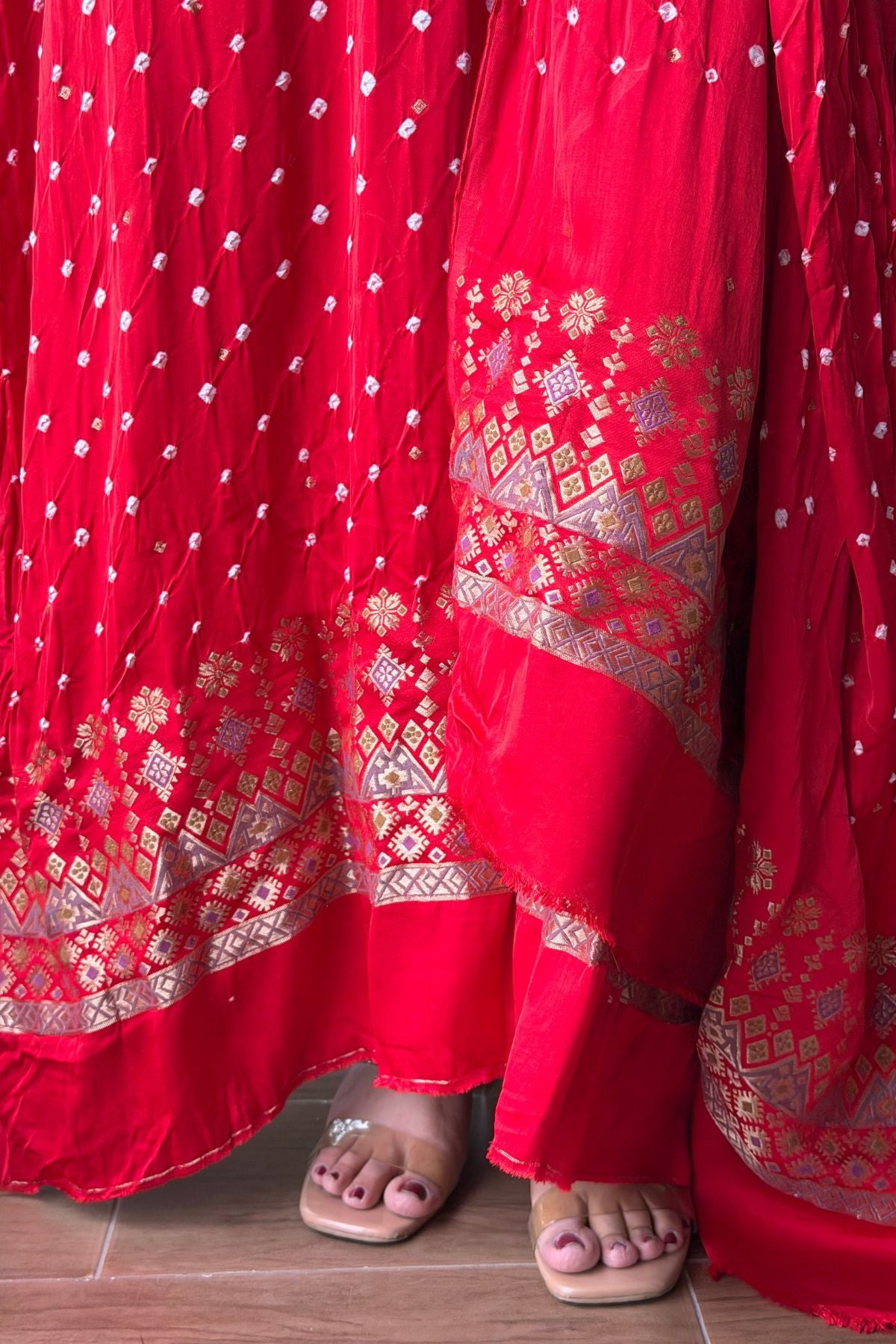 Bandhani with zari work kurta dupatta set on pure modal!!