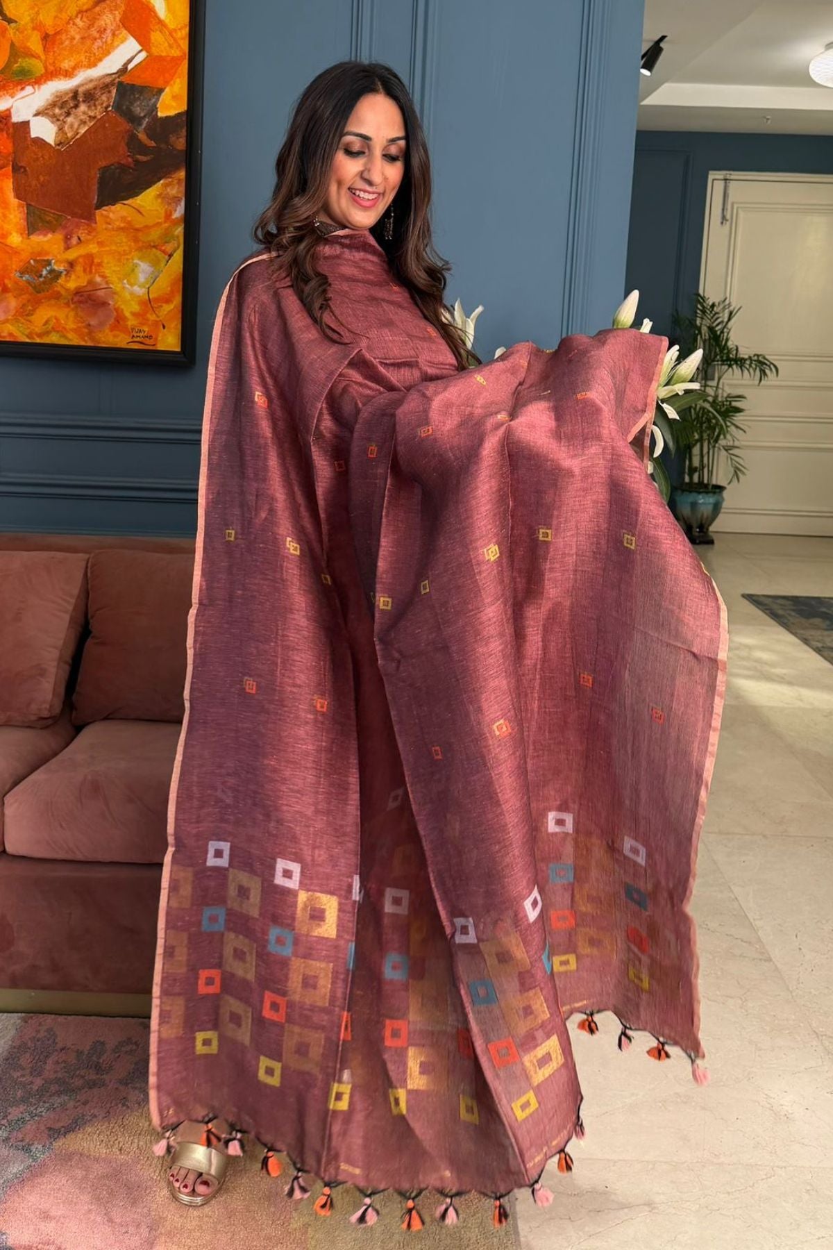 Jayshree cotton linen kurta dupatta set