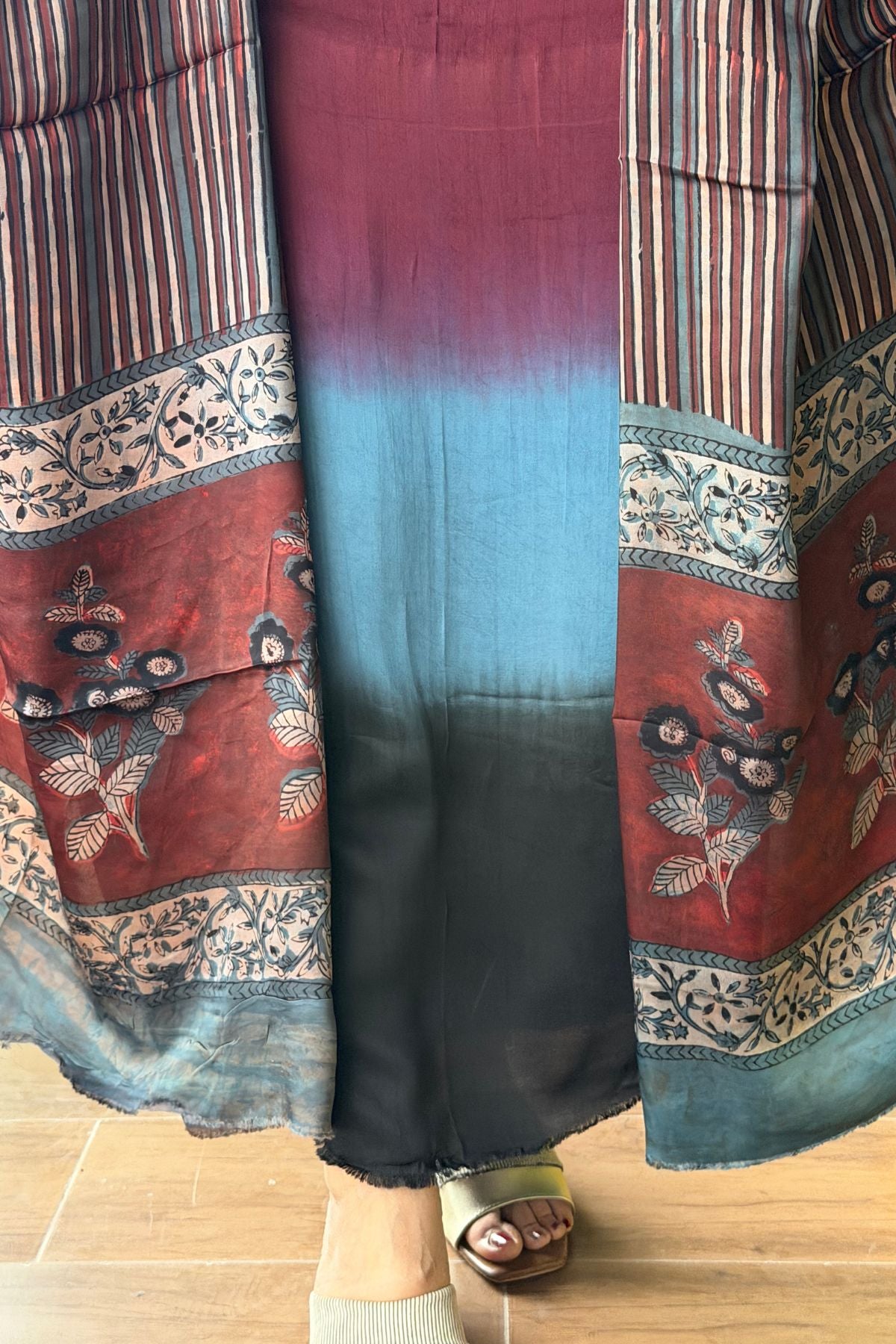 Ombré dyed modal kurta fabric with vegetable Handblock dyed dupatta!!