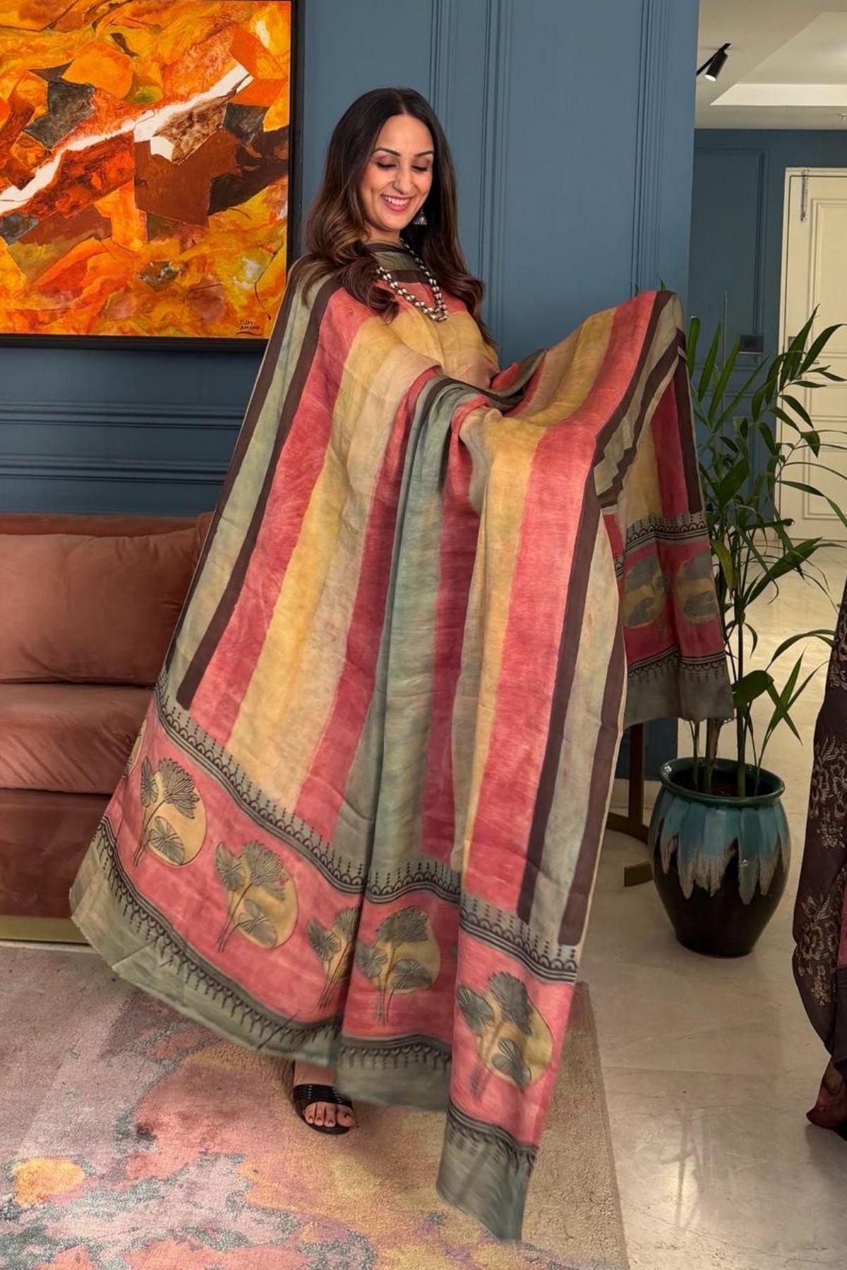 Pomegranate peel Handblock on Premium Modal fabric!!