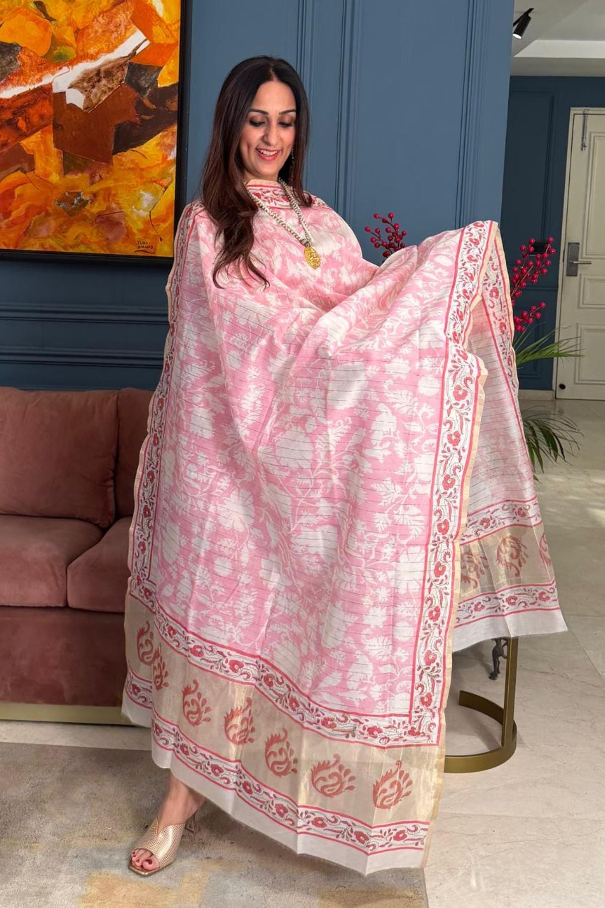 Tissue Maheshwari kurta dupatta set