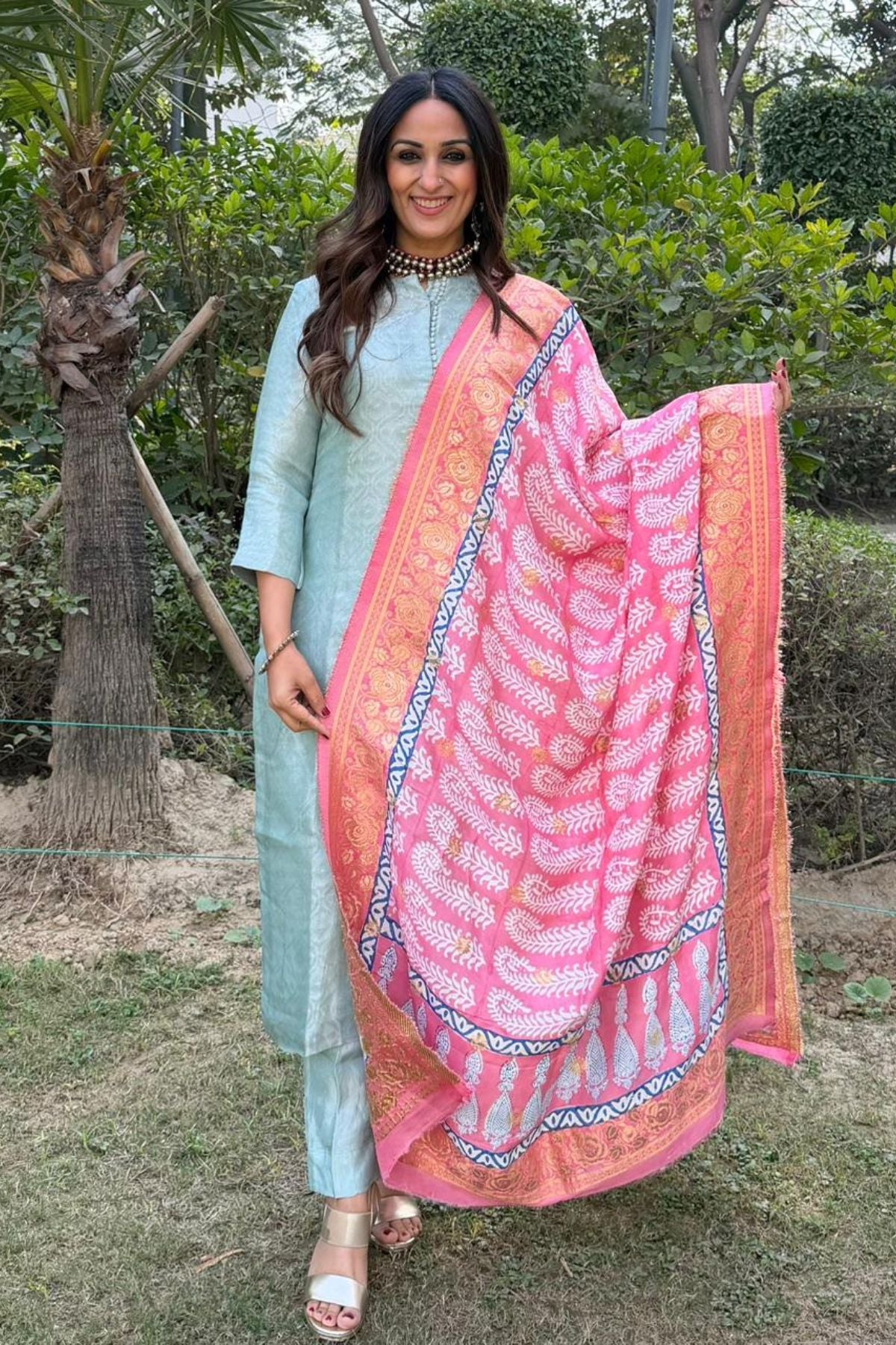 Banarasi dola silk dupatta with Bagh hand block