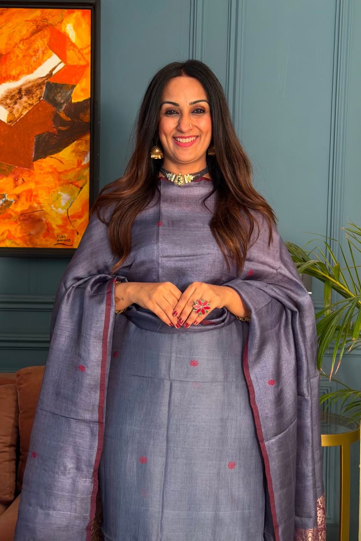 Tangail weave on Pure Tussar Silk -Kurta Dupatta set