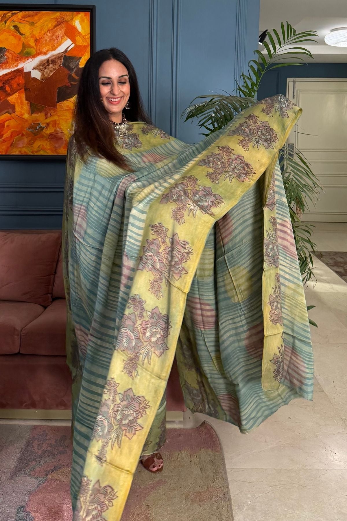 Pomegranate peel Handblock on Premium Modal fabric!!