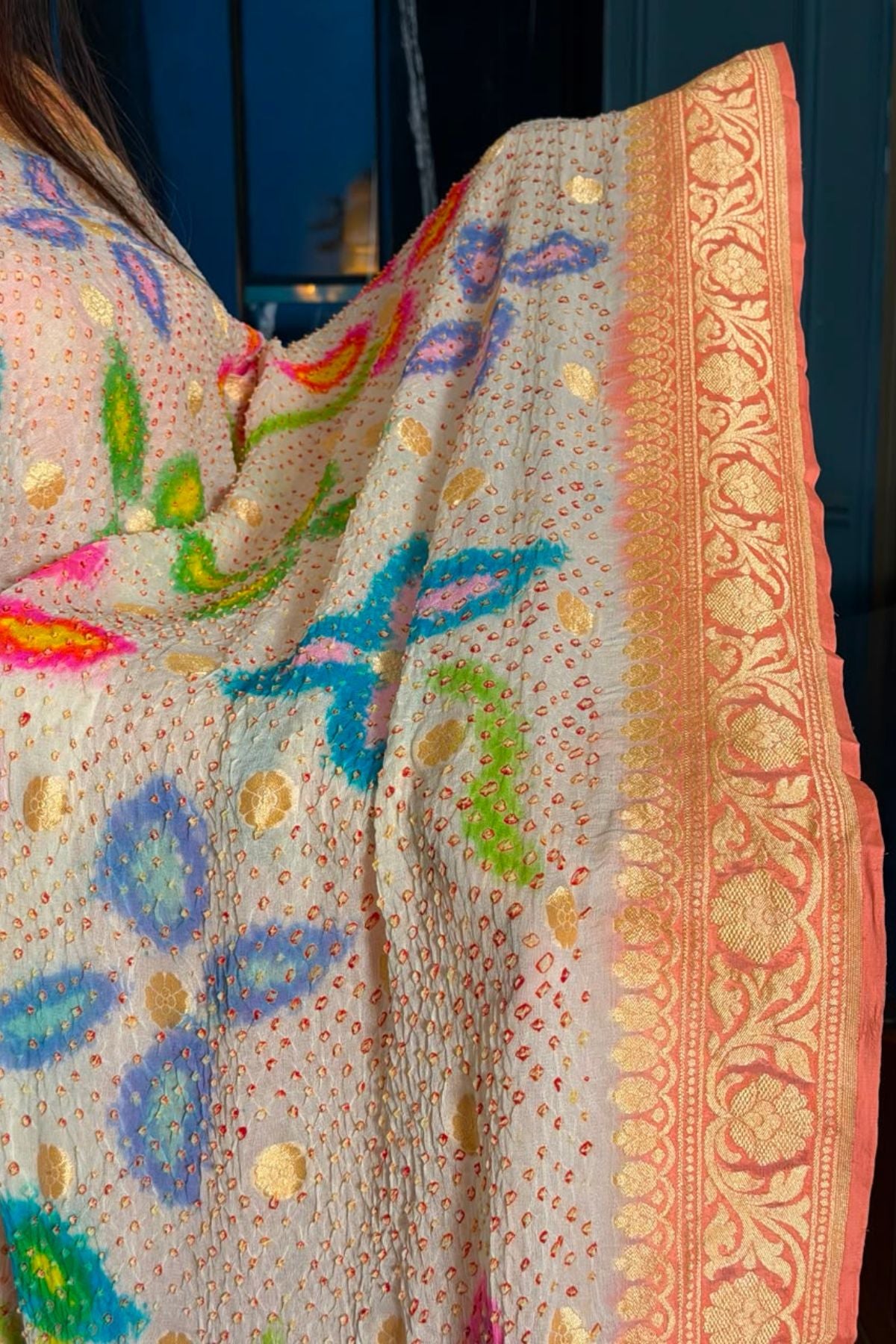 Banarasi khaddi georgette with red Bandhani full set!!!