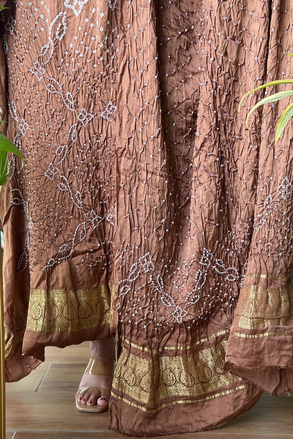 Pure modal silk full set with hand done bandhani and zari weaving!!